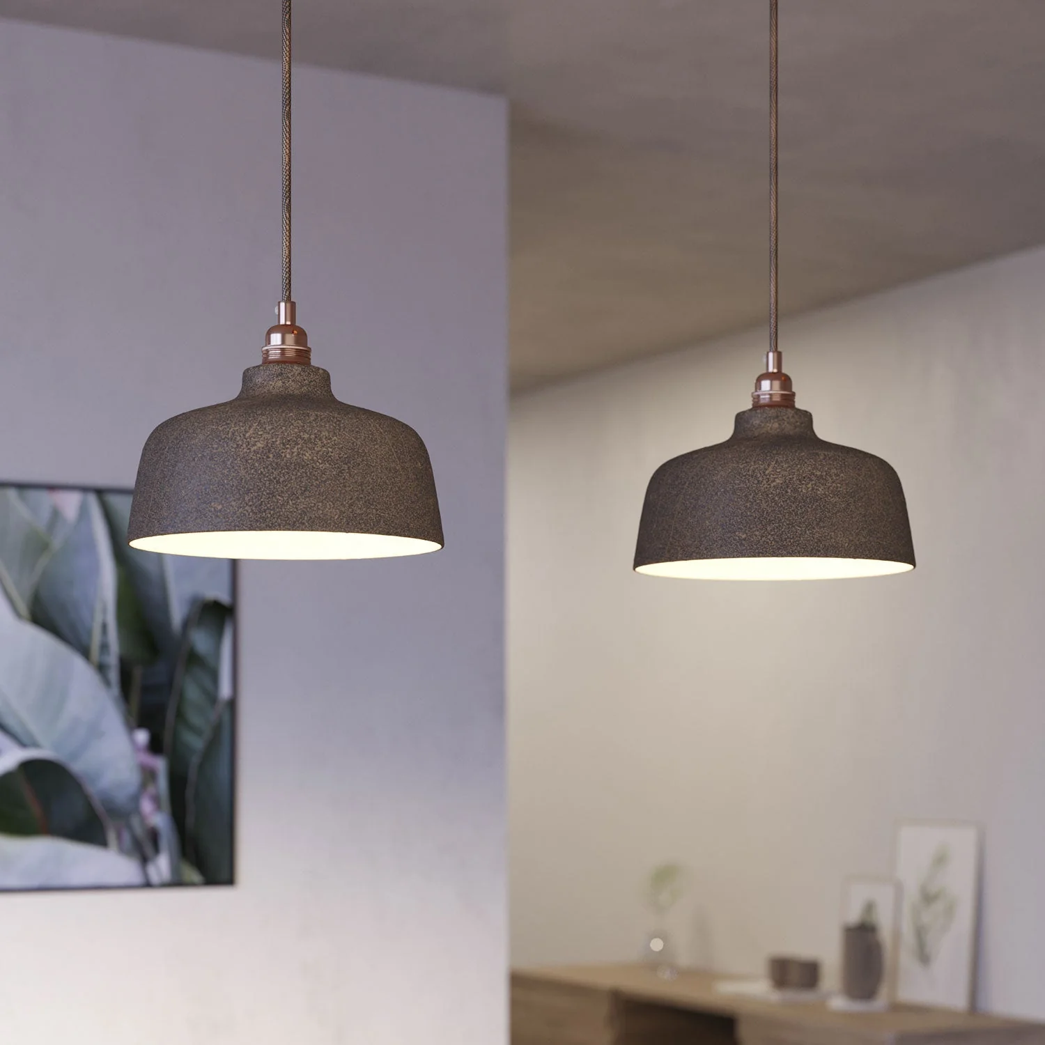 Suspension à 2 descentes avec Rose-One XXL rectangulaire 675 mm et abat-jour Coppa - Cuivre satiné - Image 3
