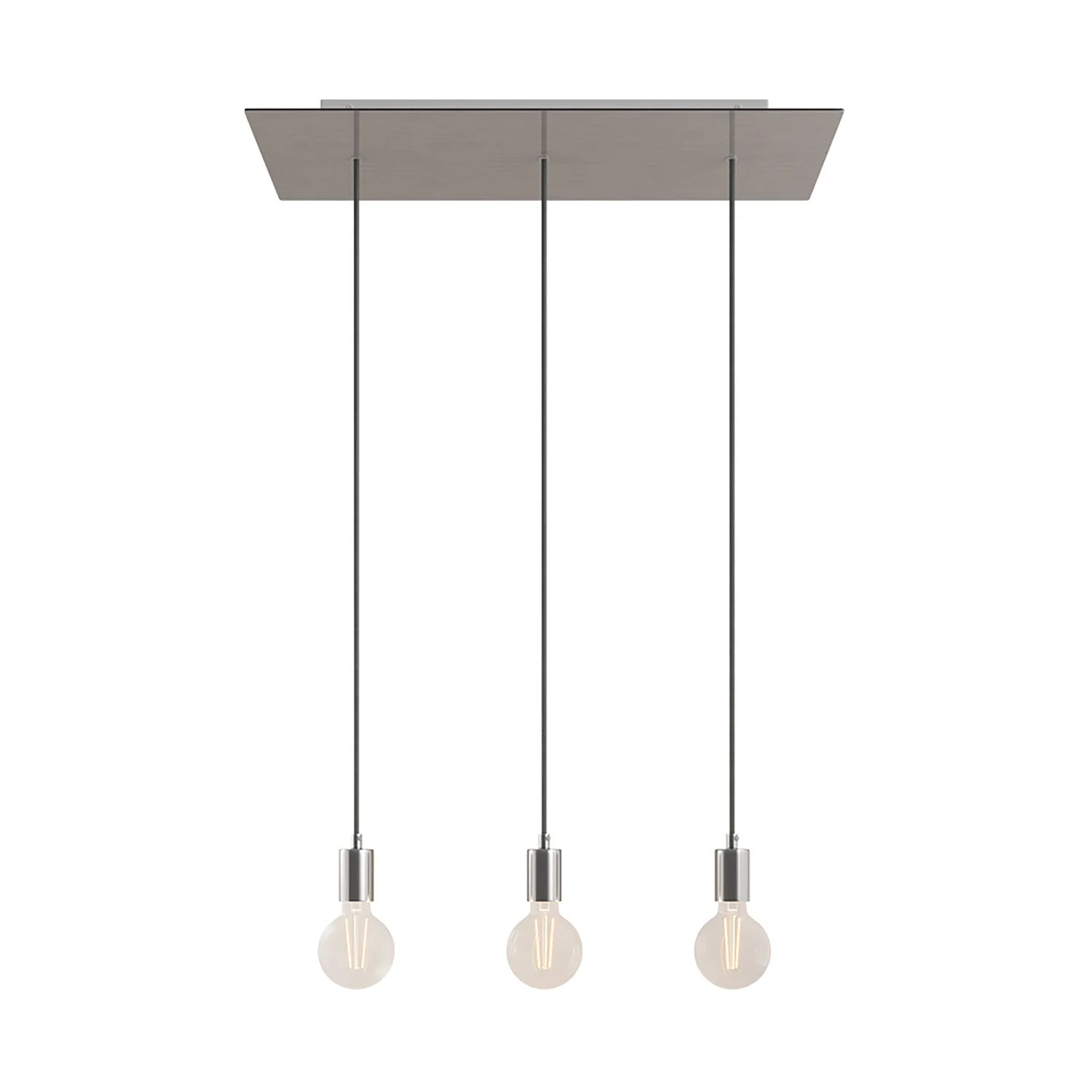 Suspension à 3 descentes avec XXL Rose-One rectangulaire 675 mm et finitions en métal - Acier satiné