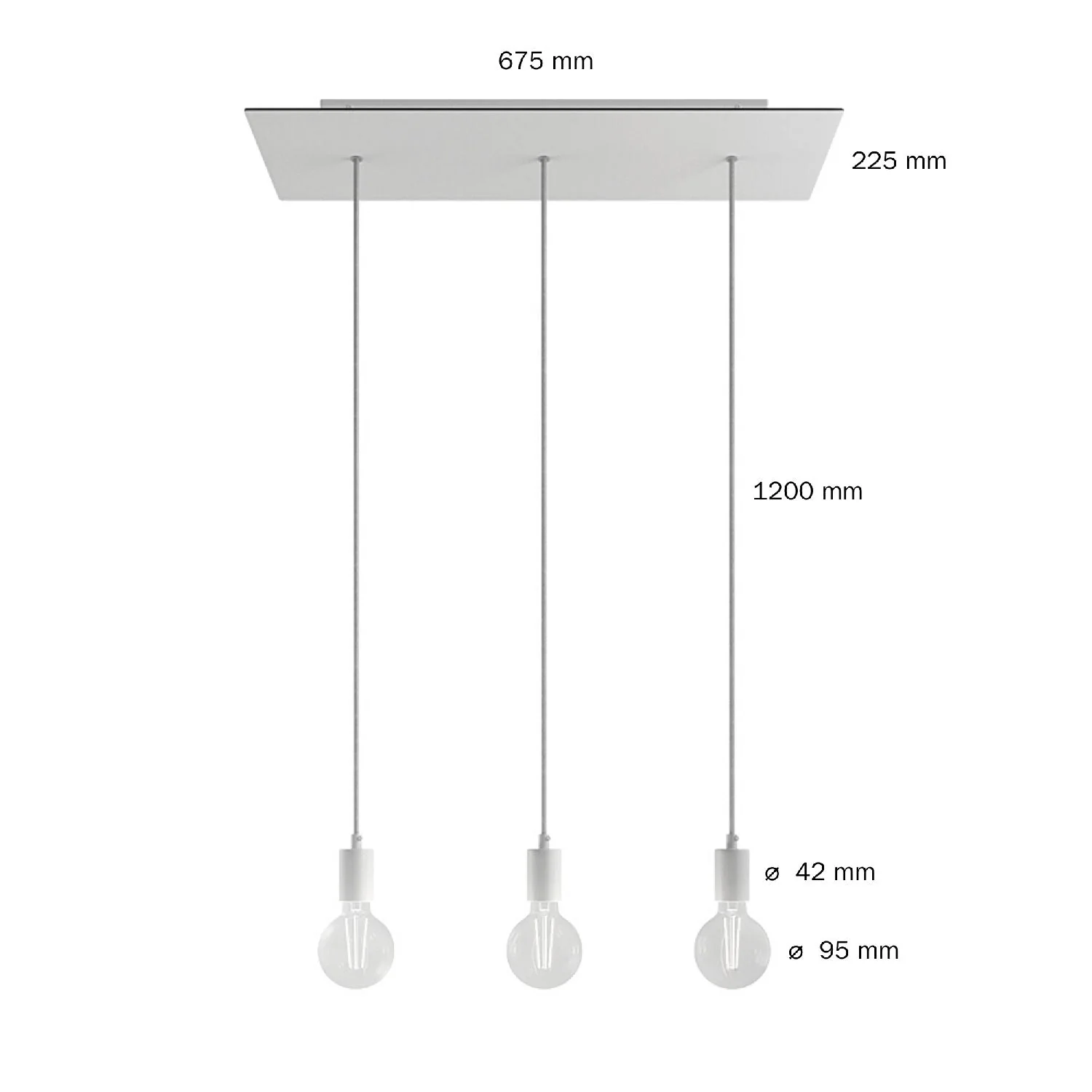 Suspension à 3 descentes avec XXL Rose-One rectangulaire 675 mm avec finitions en métal - Noir mat - Image 6