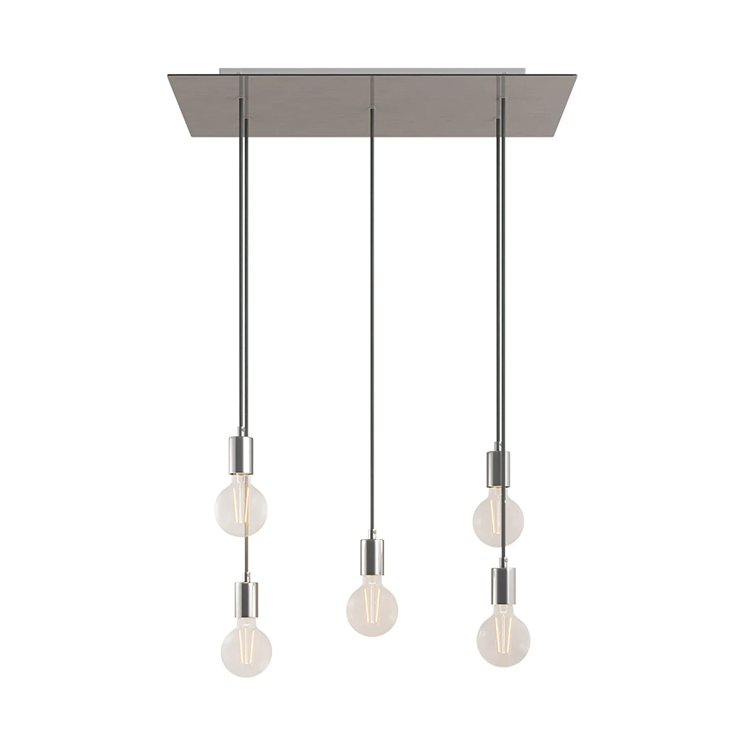 Suspension à 5 descentes avec XXL Rose-One rectangulaire 675 mm et finitions en métal - Acier satiné