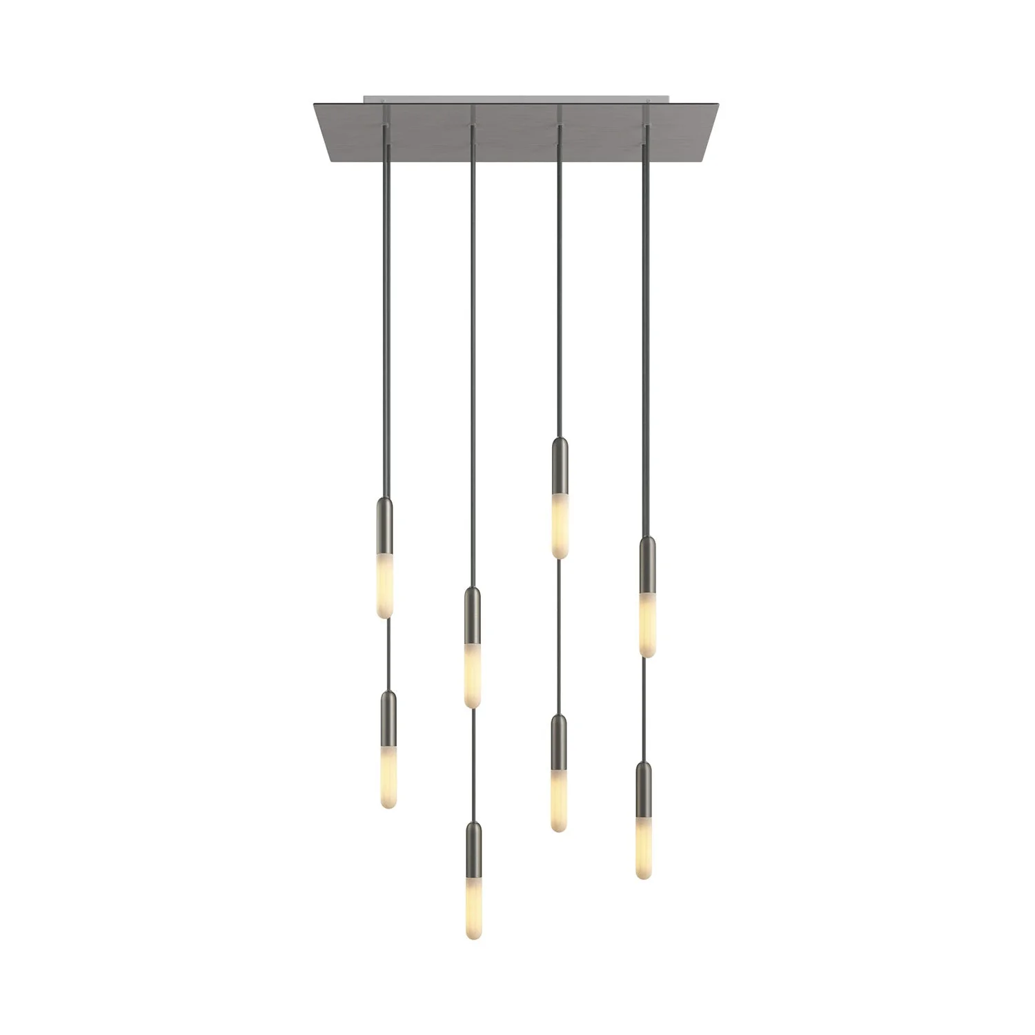 Lampe à suspension à 8 descentes avec XXL Rose-One rectangulaire 675 mm et finitions en métal - Acier satiné