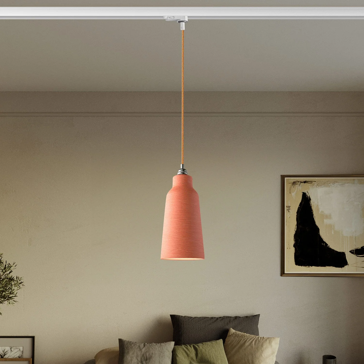 Lampe suspendue avec abat-jour Bouteille et adaptateur pour rails - Corail strié - Image 2
