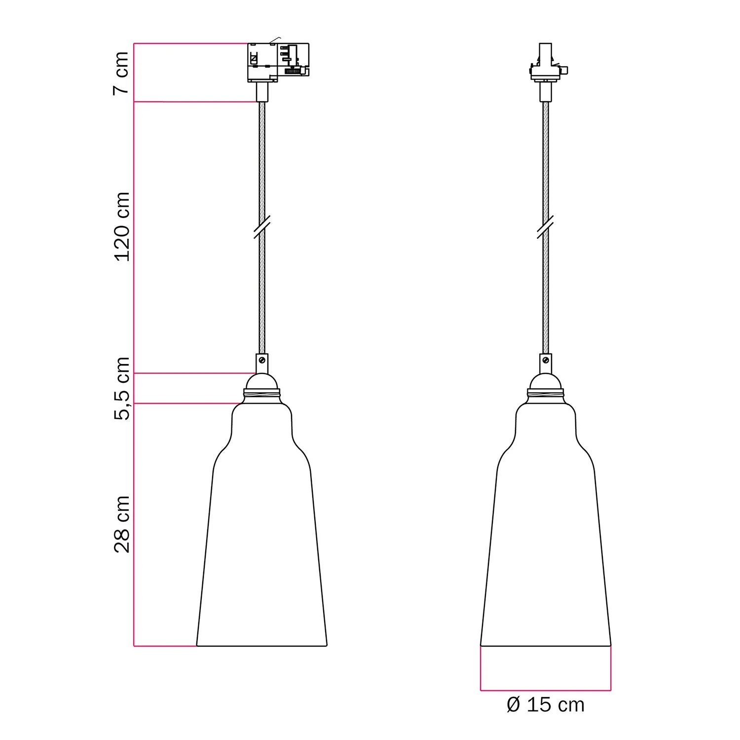 Lampe suspendue avec abat-jour Bouteille et adaptateur pour rails - Corail strié - Image 6