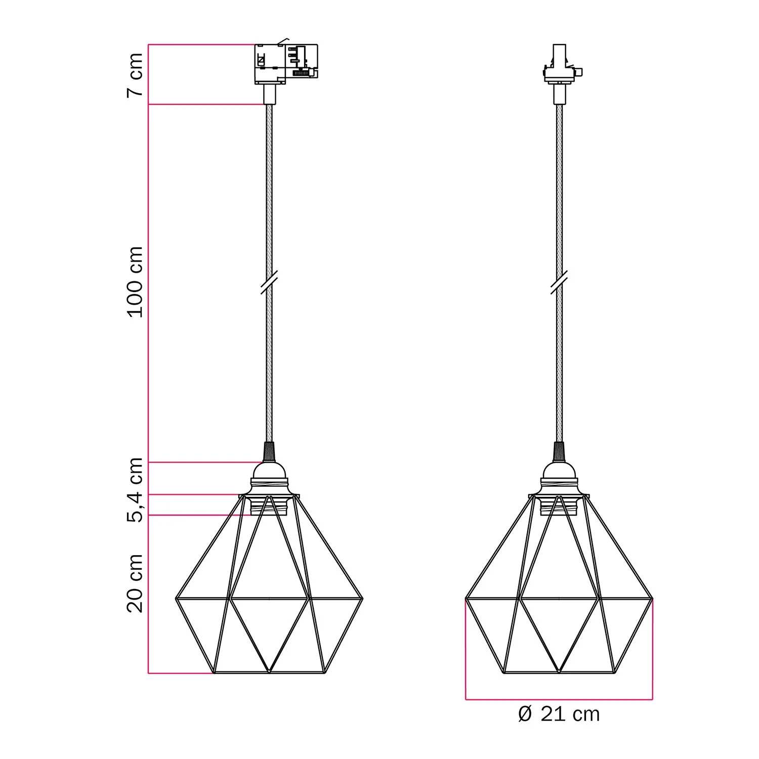 Lampe à suspension avec abat-jour cage Diamond pour rails - Blanc - Image 6