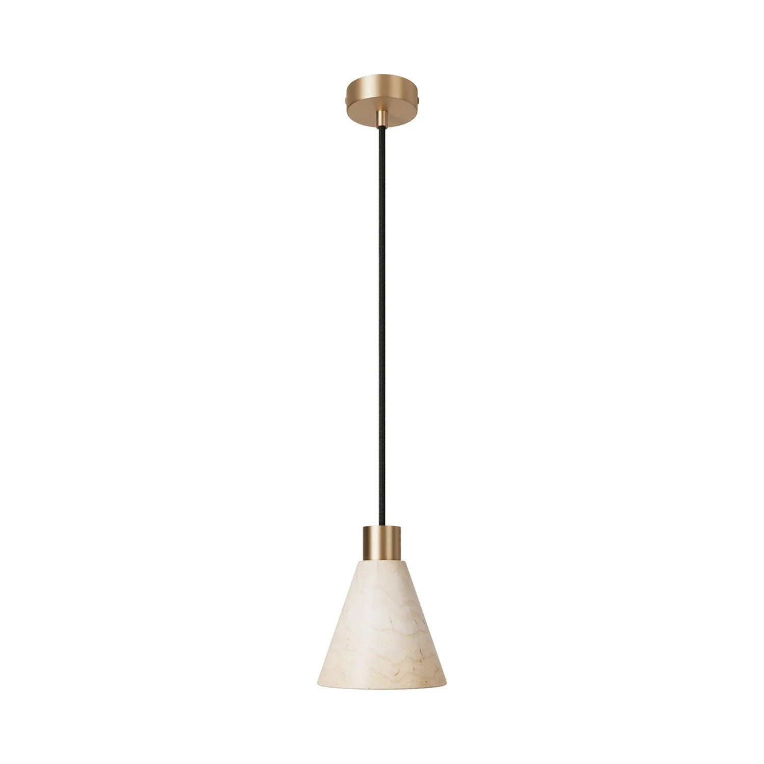 Suspension avec abat-jour conique en bois - Bronze satiné