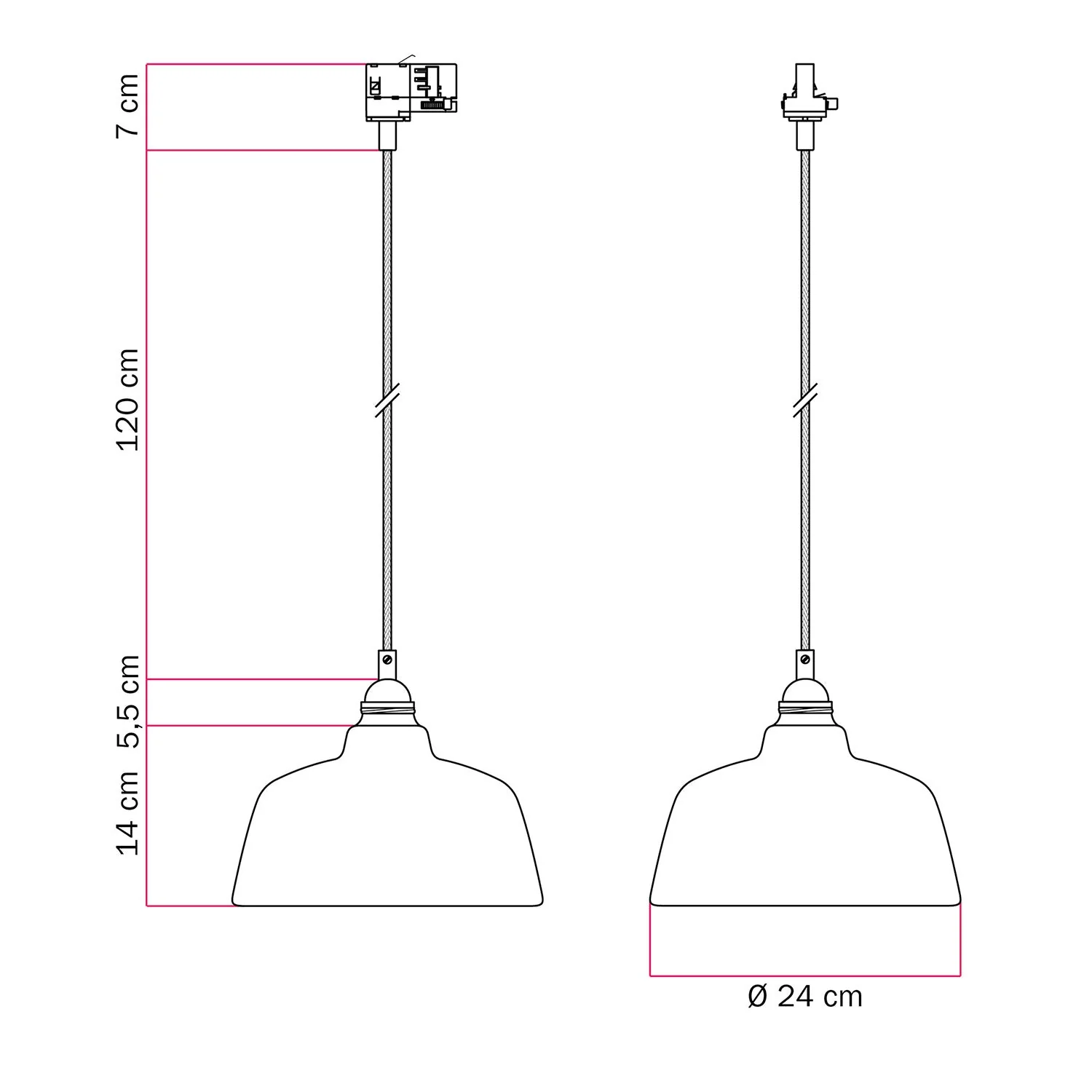 Suspension avec abat-jour Coppa et adaptateur pour rail - Avion strié - Image 6