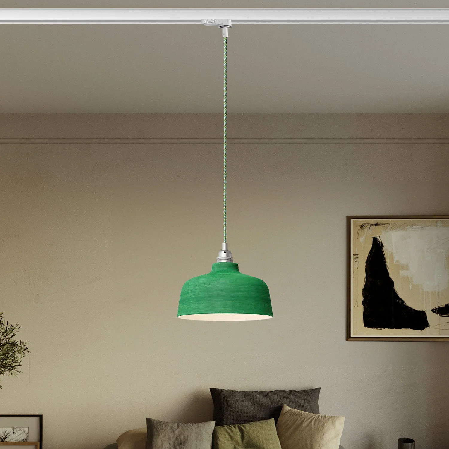 Lampe suspendue avec abat-jour Coppa et adaptateur pour rail - Evergreen strié - Image 2