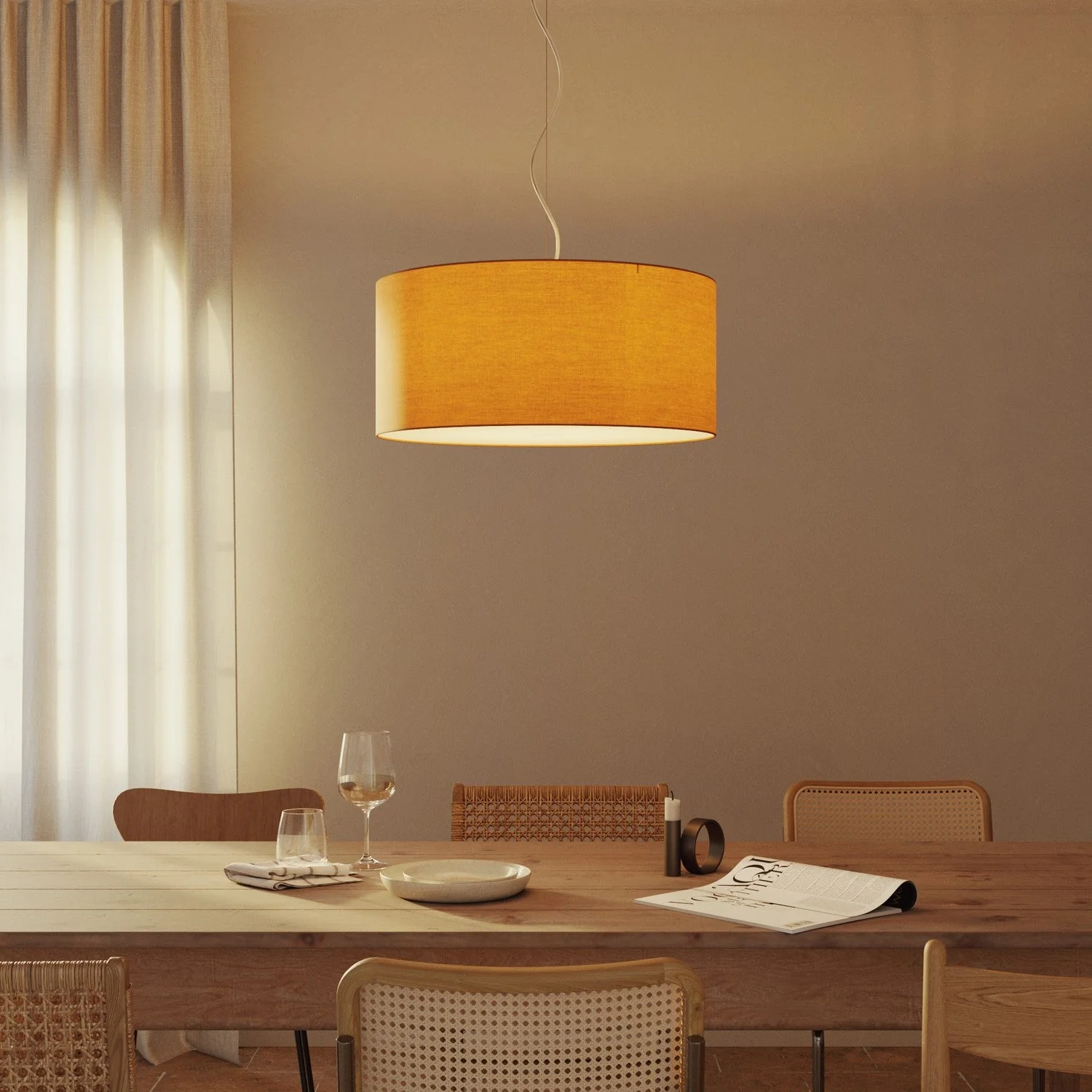 Suspension avec abat-jour en tissu Cylindre Large - Fabriqué en Italie - Toile Mandarine - Image 8