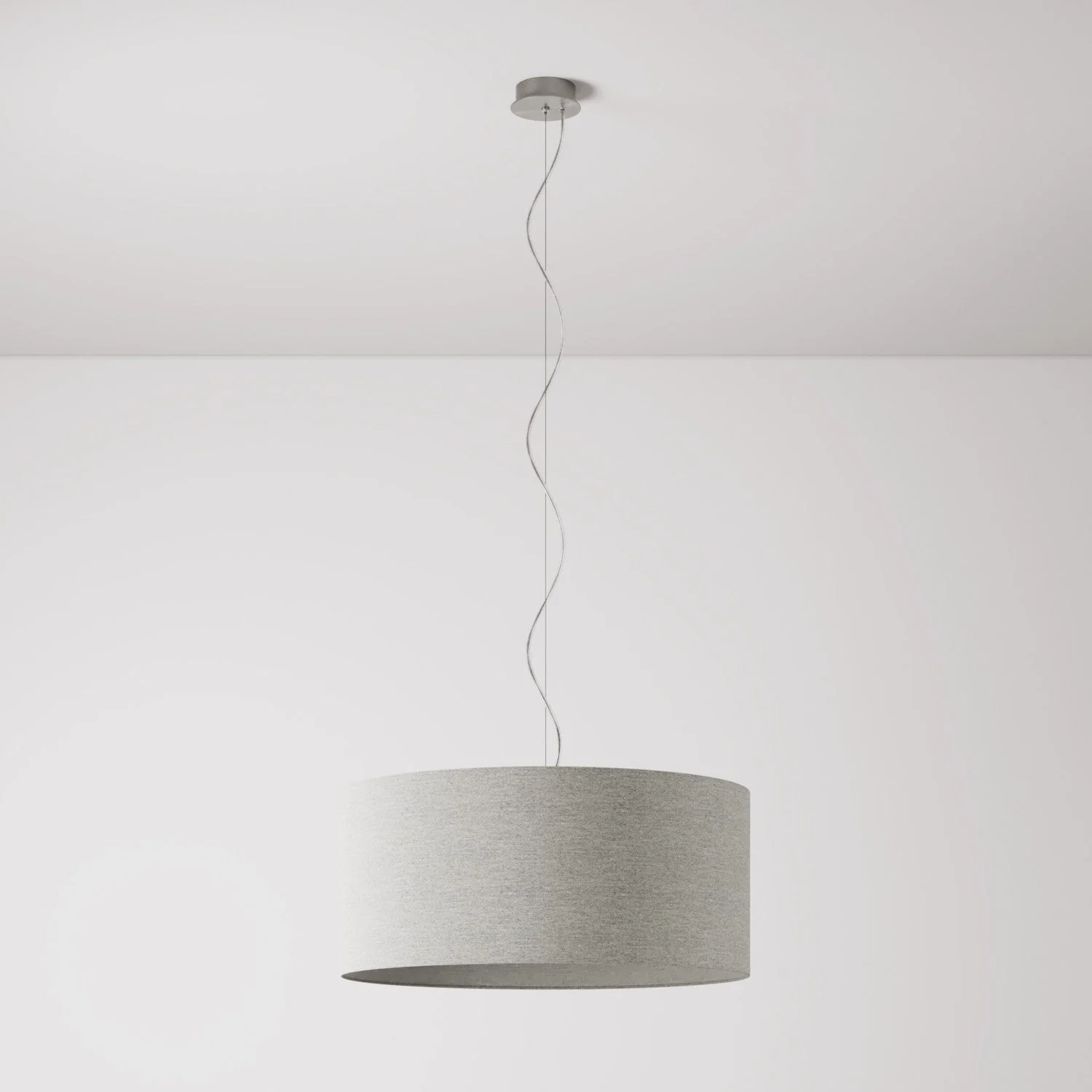 Suspension avec abat-jour en tissu Cylindre Large - Fabriqué en Italie - Laine Gris Clair