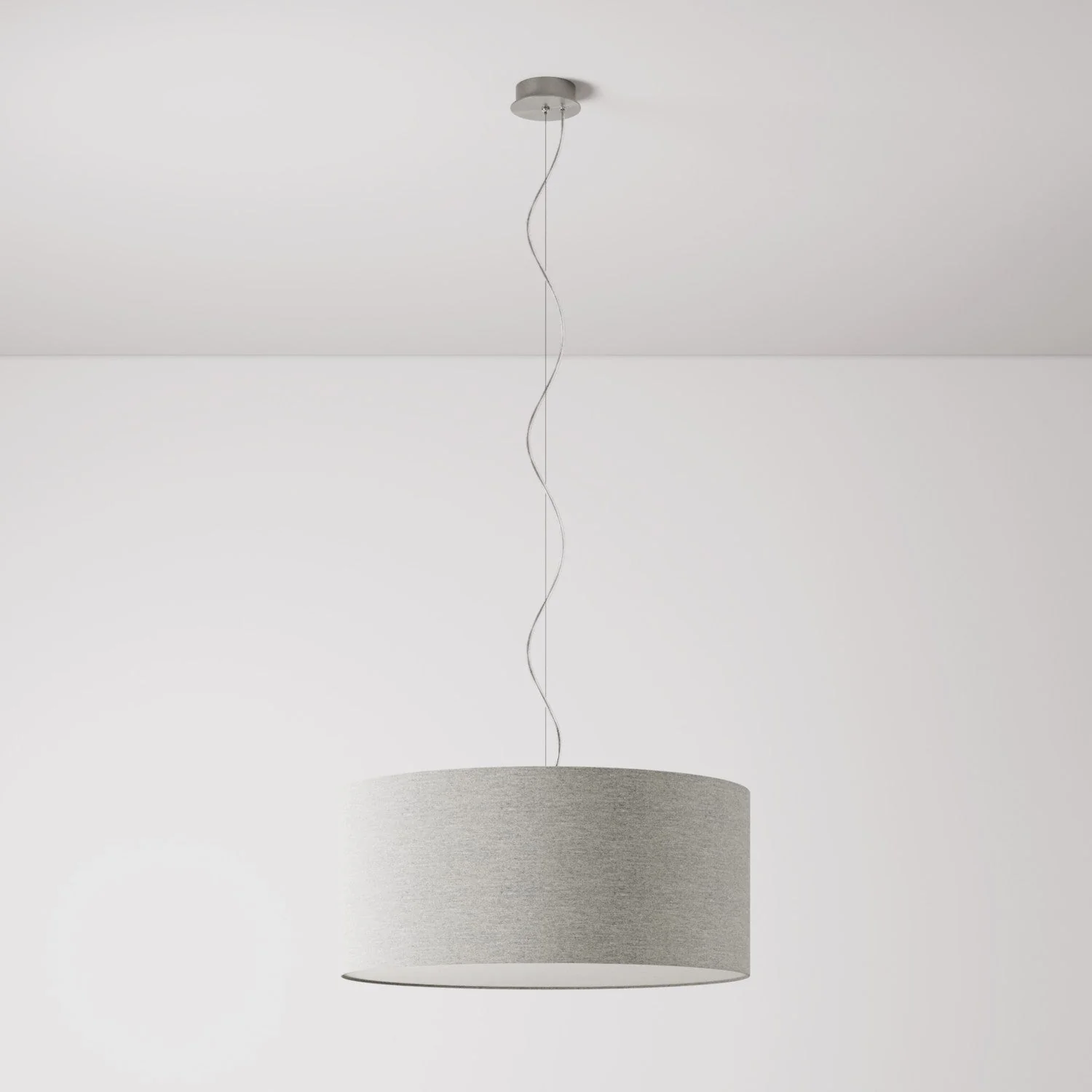 Suspension avec abat-jour en tissu Cylindre Large - Fabriqué en Italie - Laine Gris Clair - Image 7