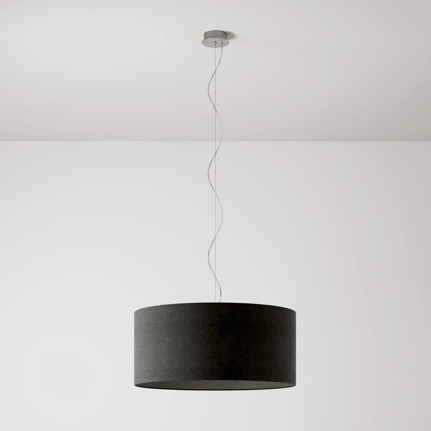Suspension avec abat-jour en tissu Cylindre Large - Made in Italy - Laine Gris Foncé