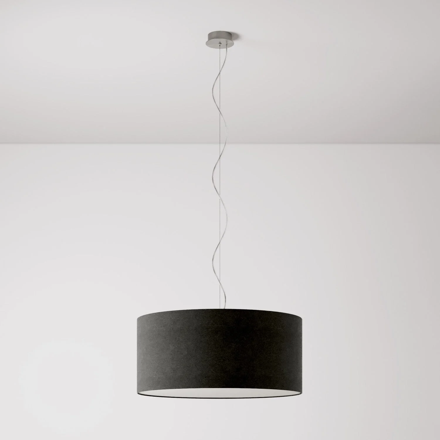 Suspension avec abat-jour en tissu Cylindre Large - Made in Italy - Laine Gris Foncé - Image 7