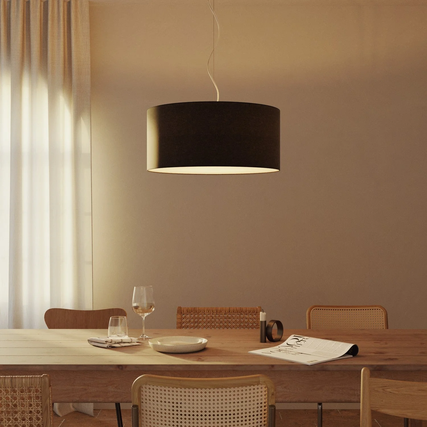 Suspension avec abat-jour en tissu Cylindre Large - Made in Italy - Laine Gris Foncé - Image 8