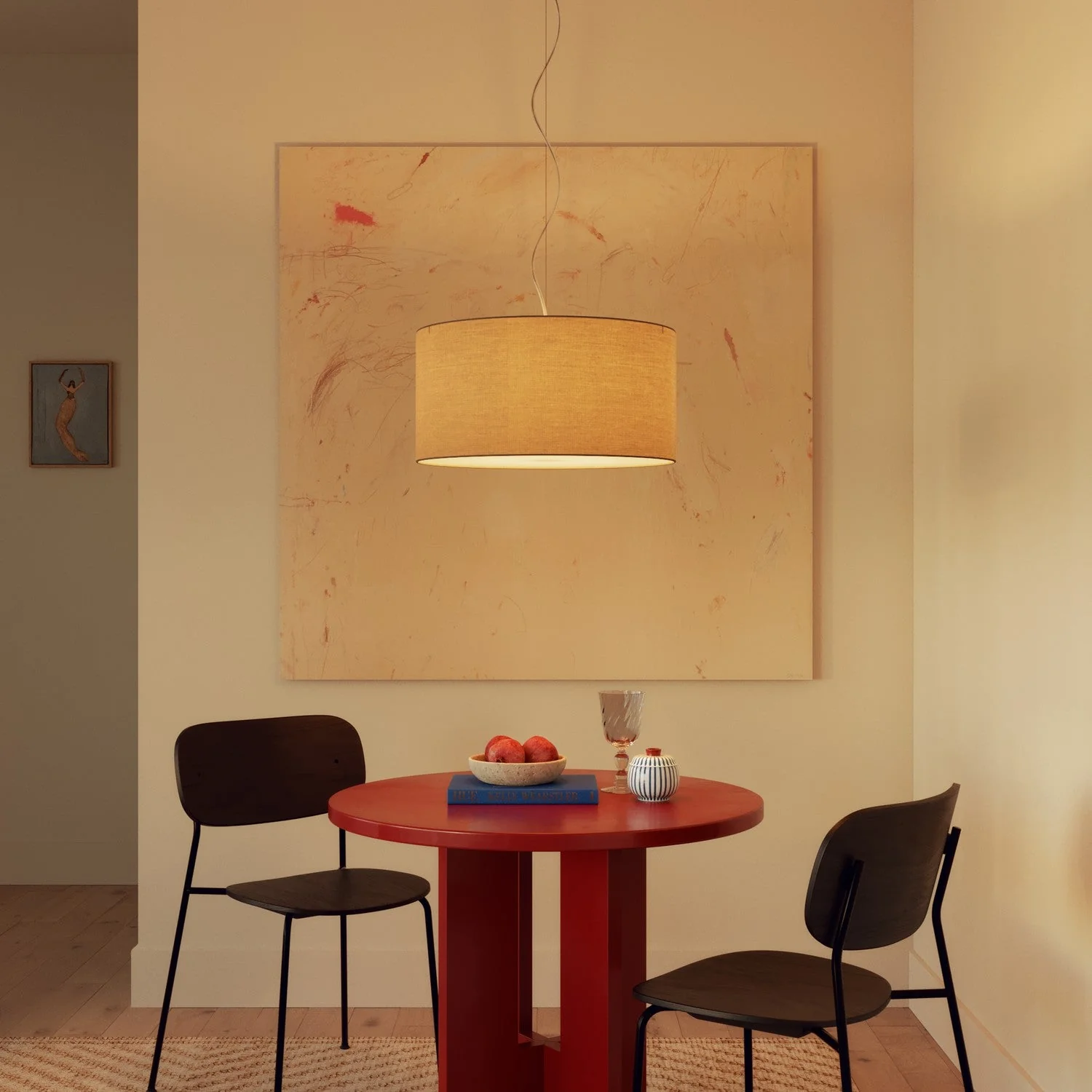 Lampe suspension avec abat-jour en tissu Cylindre Medium Arenal taupe - Fabriqué en Italie - Image 2