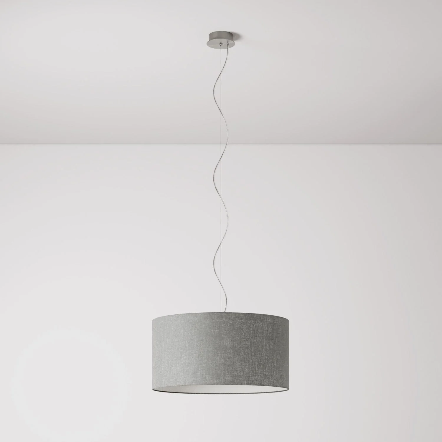 Suspension avec abat-jour en tissu Cylindre Medium Camelot gris clair - Fabriqué en Italie