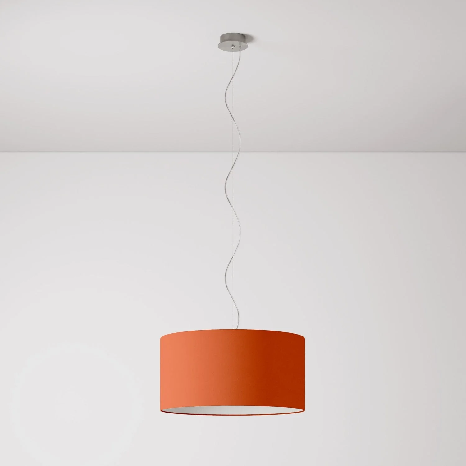 Lampe suspendue avec abat-jour en tissu Cylindre Medium Cinette homard - Fabriquée en Italie