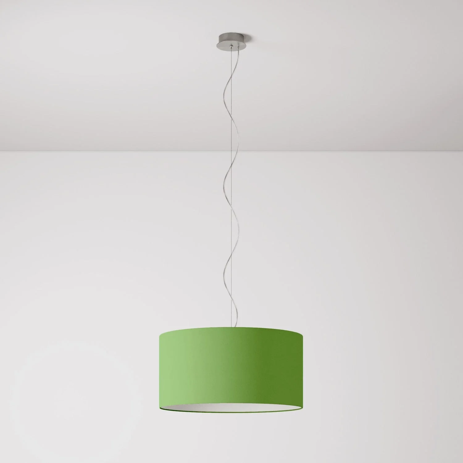 Suspension avec abat-jour en tissu Cilindro Medium Cinette vert pistache - Fabriqué en Italie
