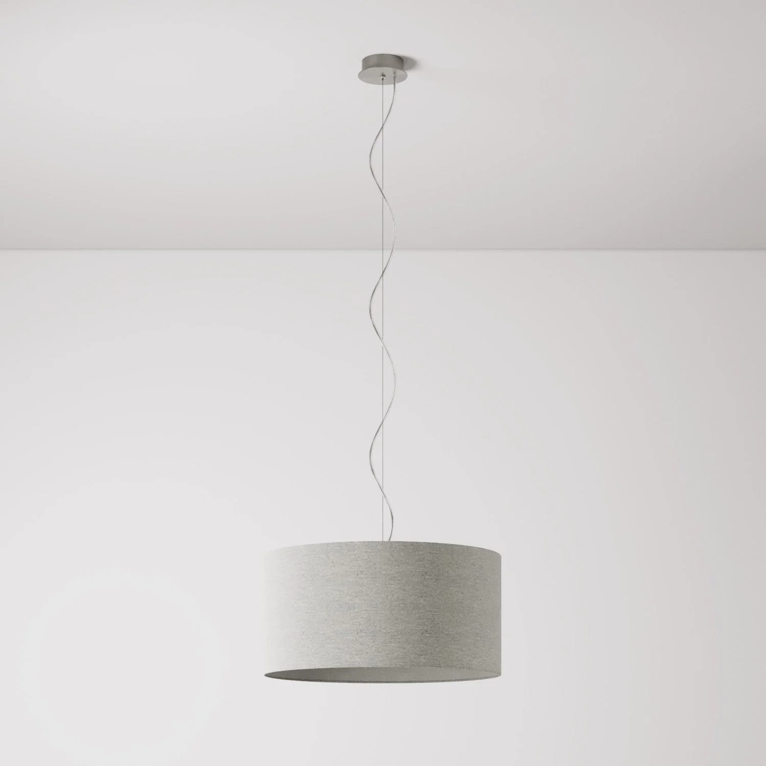 Suspension avec abat-jour en tissu Cylindre Medium - Made in Italy - Laine Gris Clair