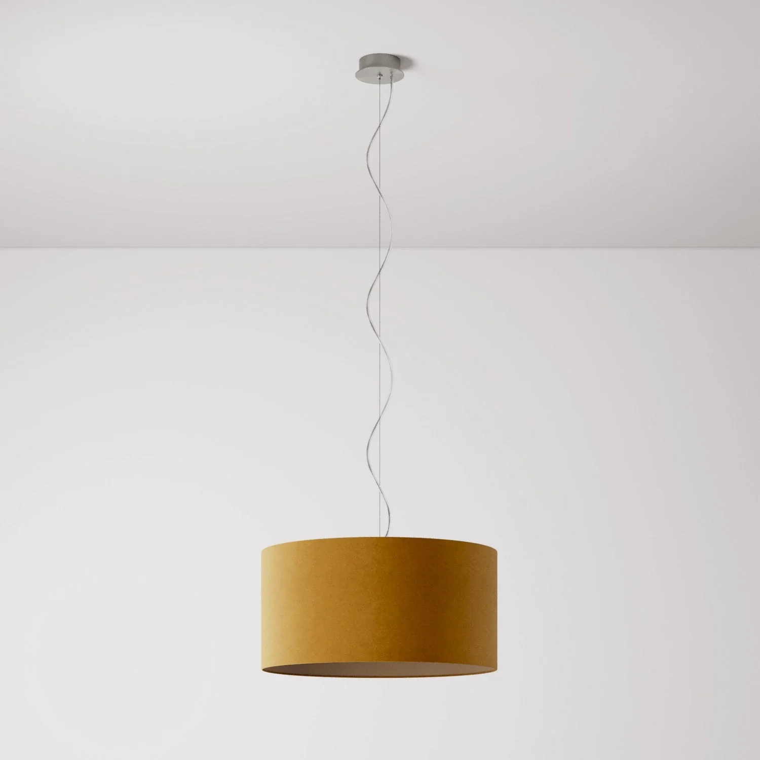 Suspension avec abat-jour en tissu Cylindre Medium - Made in Italy - Laine Moutarde