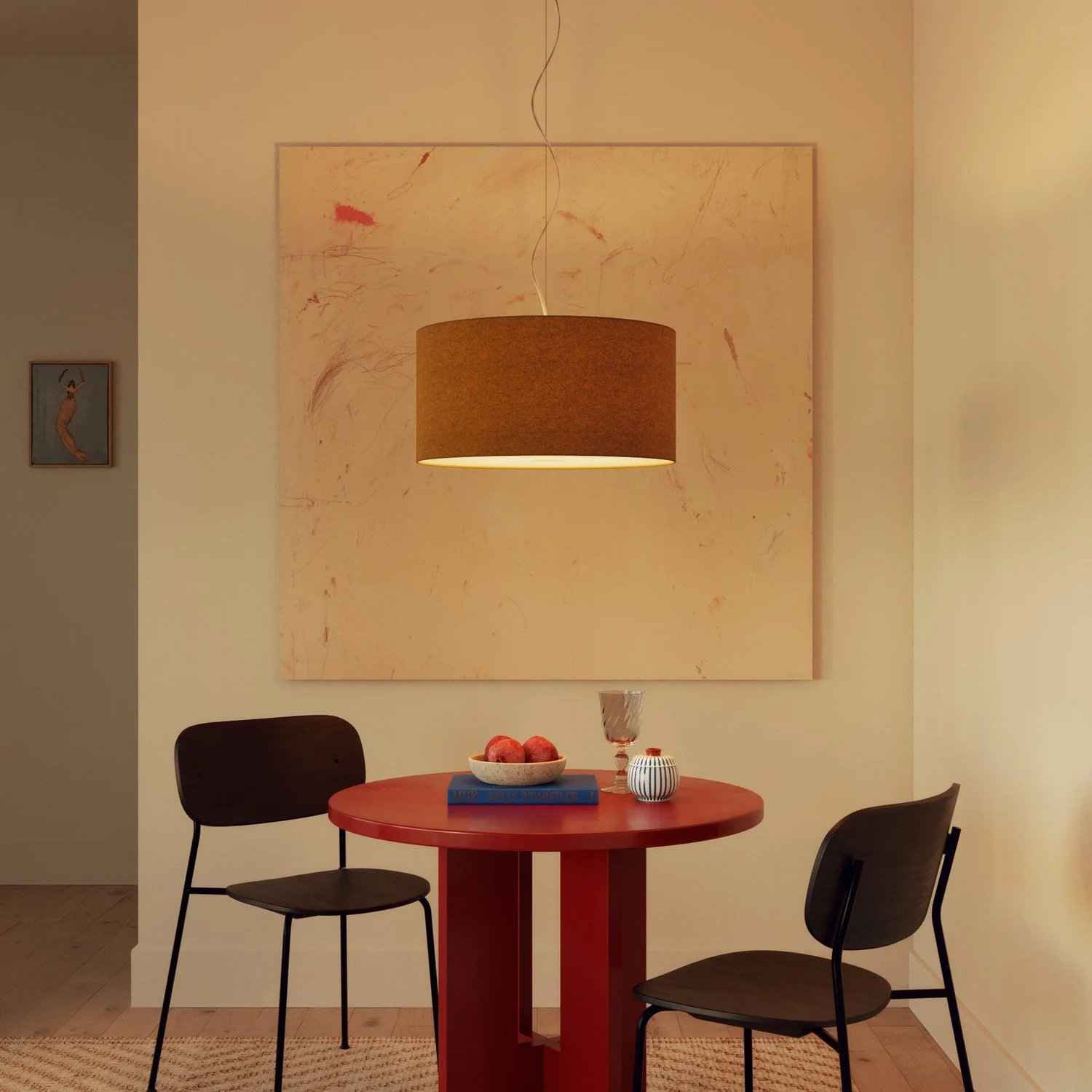 Suspension avec abat-jour en tissu Cylindre Medium - Made in Italy - Laine Moutarde - Image 2