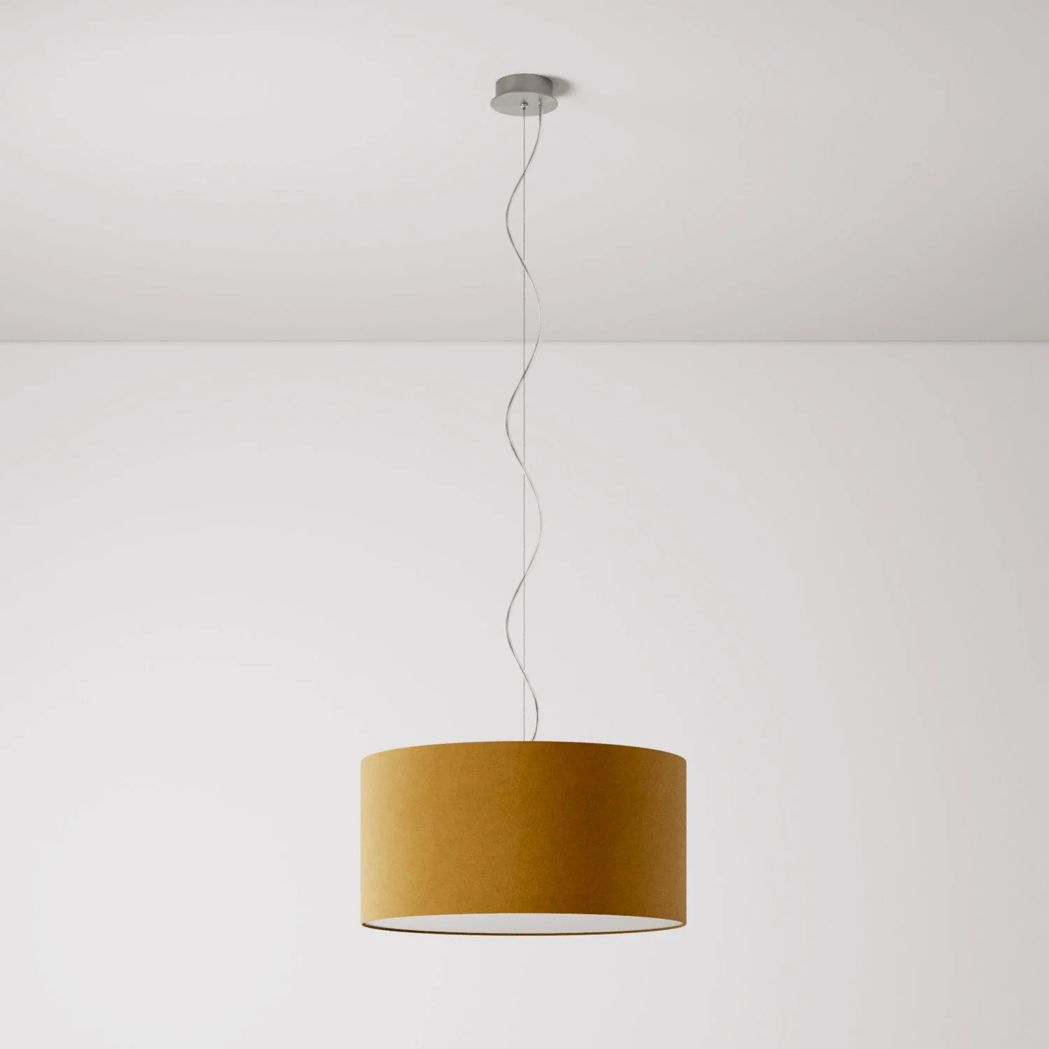 Suspension avec abat-jour en tissu Cylindre Medium - Made in Italy - Laine Moutarde - Image 7