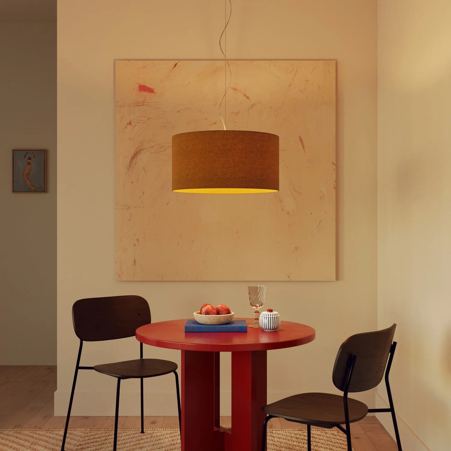 Suspension avec abat-jour en tissu Cylindre Medium - Made in Italy - Laine Moutarde - Image 8