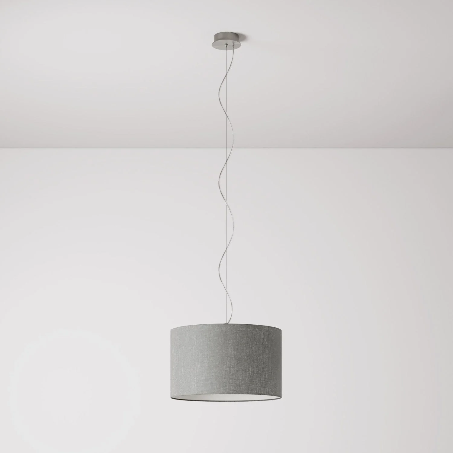 Suspension avec abat-jour en tissu Cylindre Small Camelot gris clair - Fabriqué en Italie