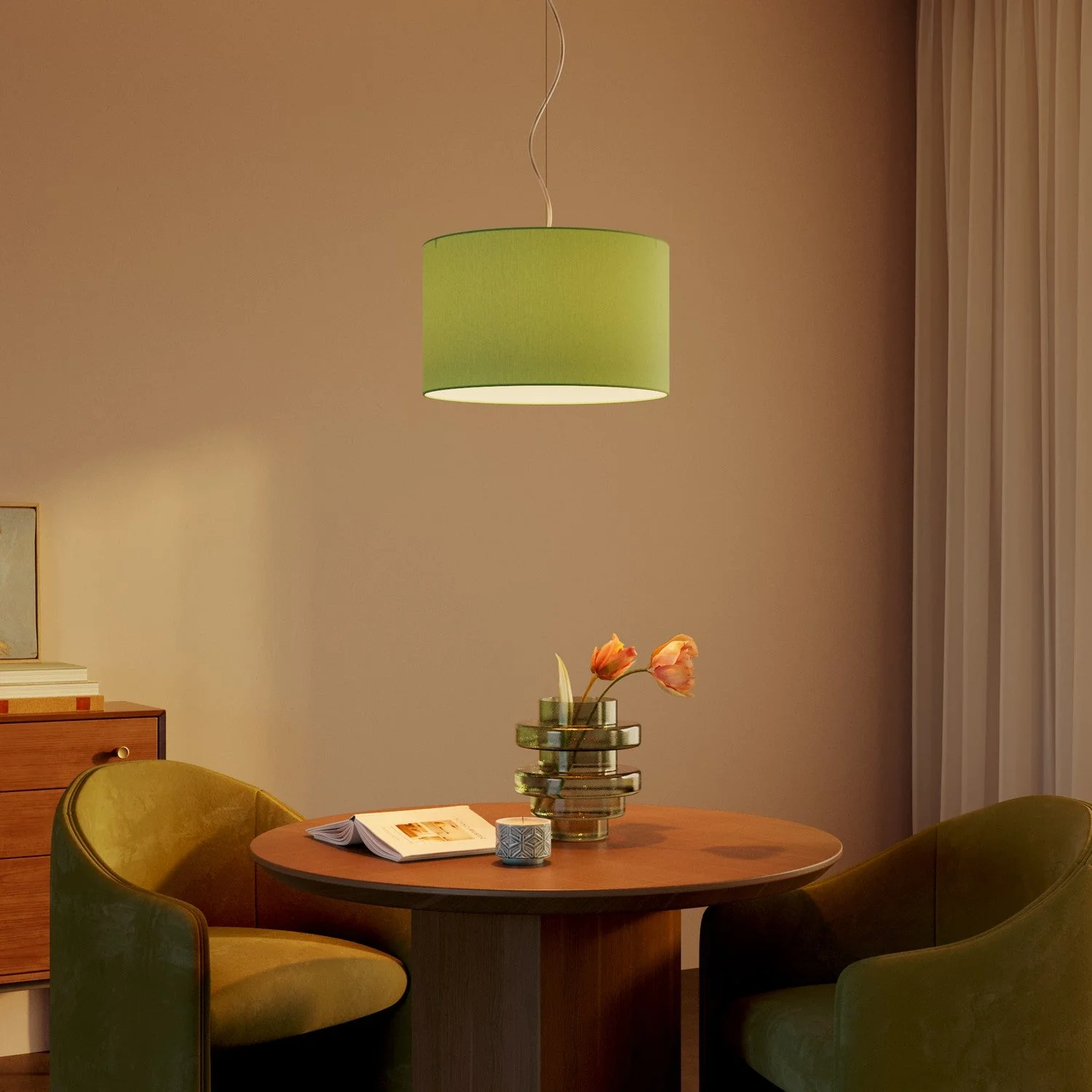 Suspension avec abat-jour en tissu Cylindre Small Cinette vert pistache - Made in Italy - Image 2