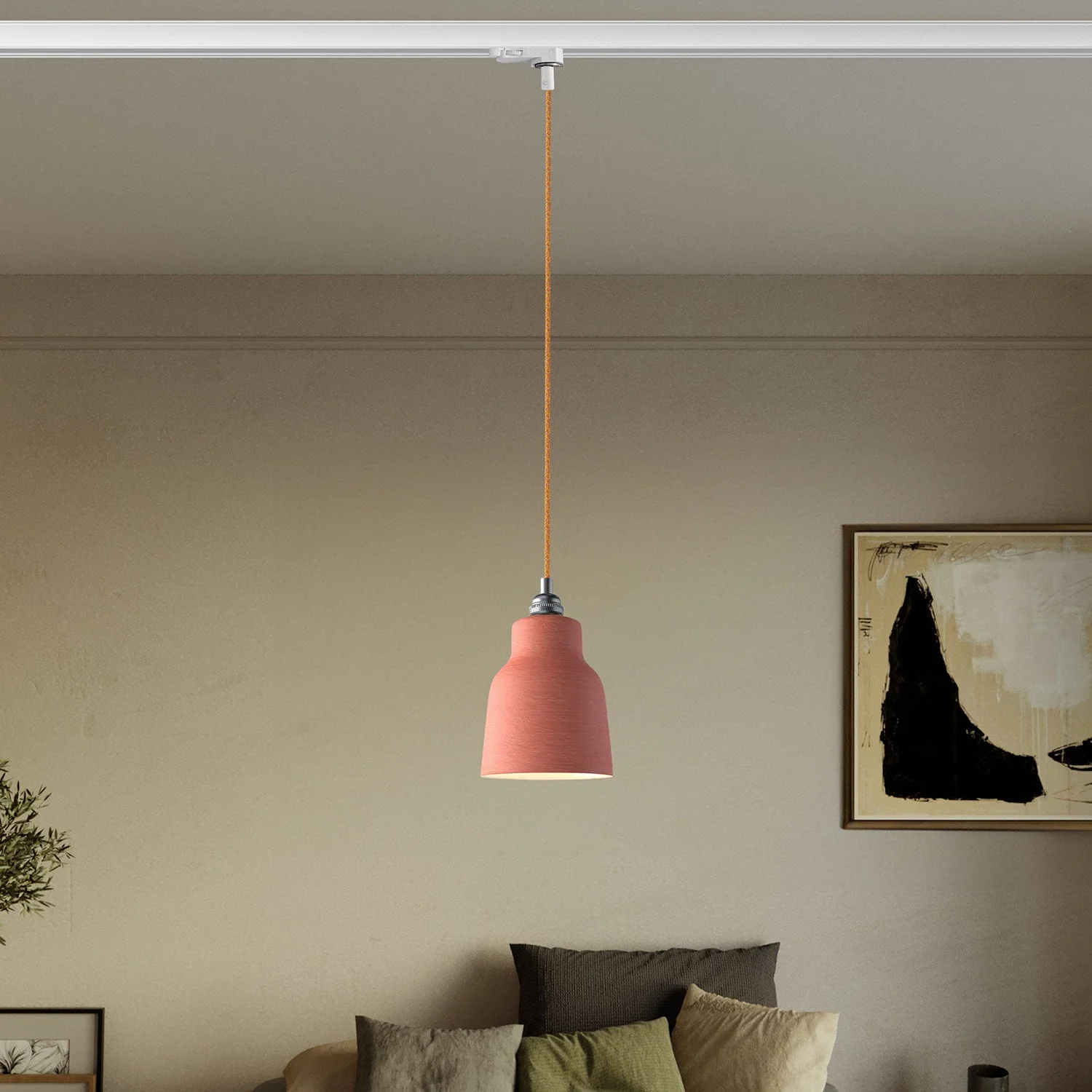 Suspension avec abat-jour Vaso et adaptateur pour rails - Corail strié - Image 2