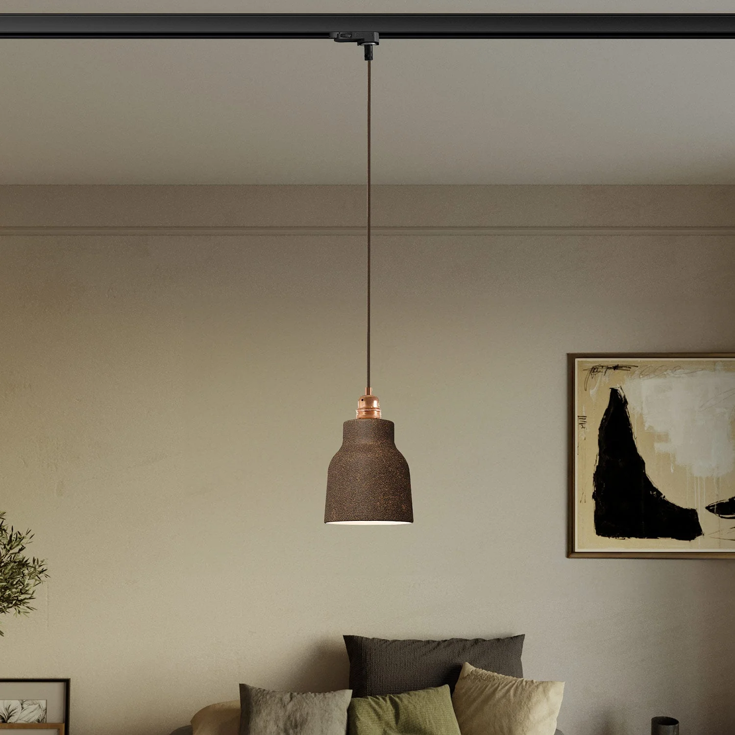 Lampe à suspension avec abat-jour Vase et adaptateur pour rails - Effet corten - Image 2