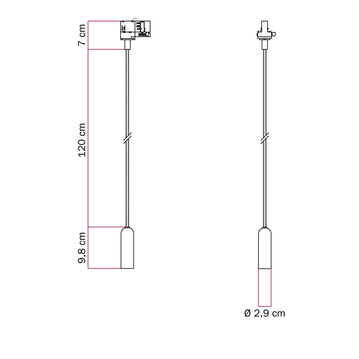 Suspension avec douille E14 P-Light pour rails - Noir - Image 6