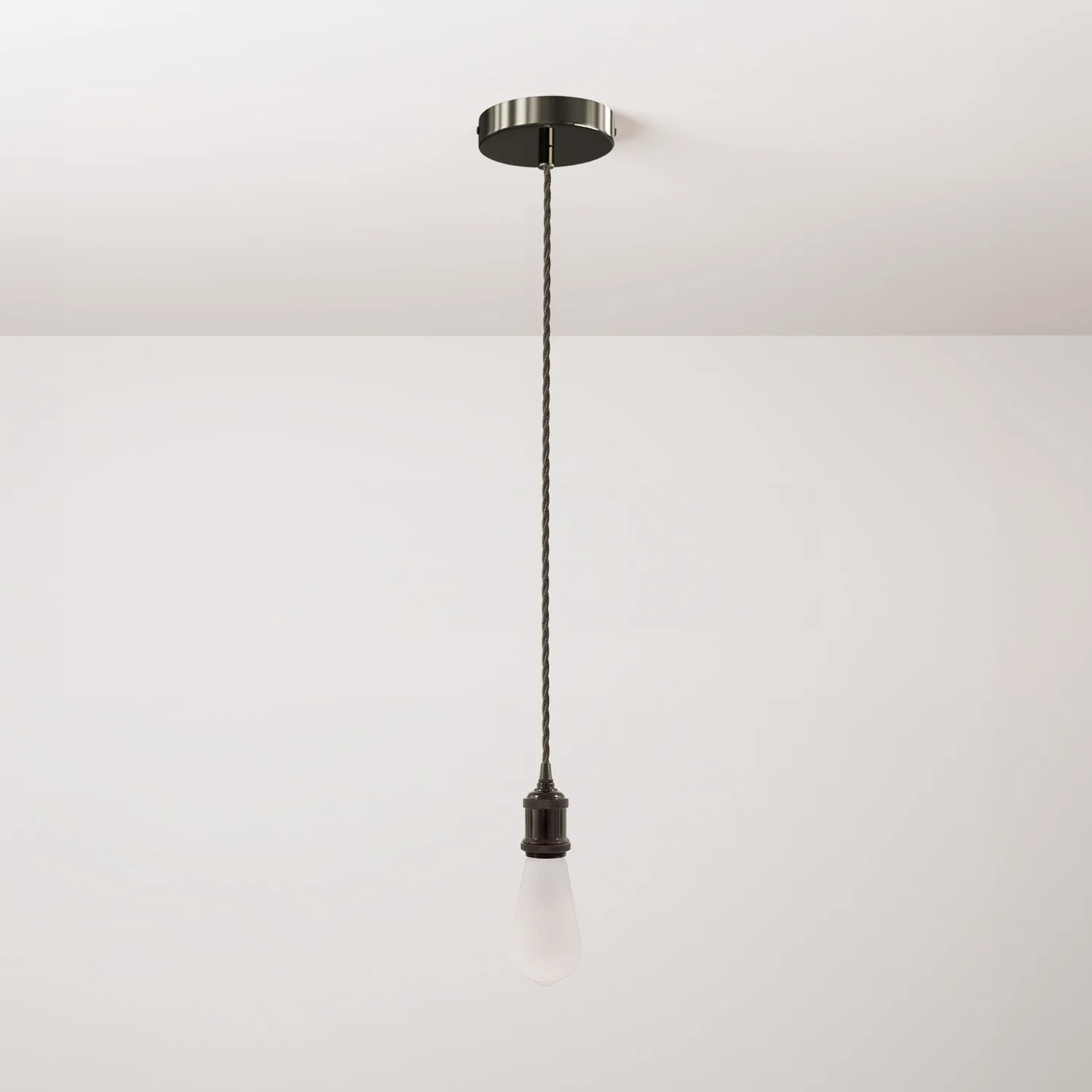 Lampe suspendue complète avec câble textile tressé et douille en aluminium - Noir perle