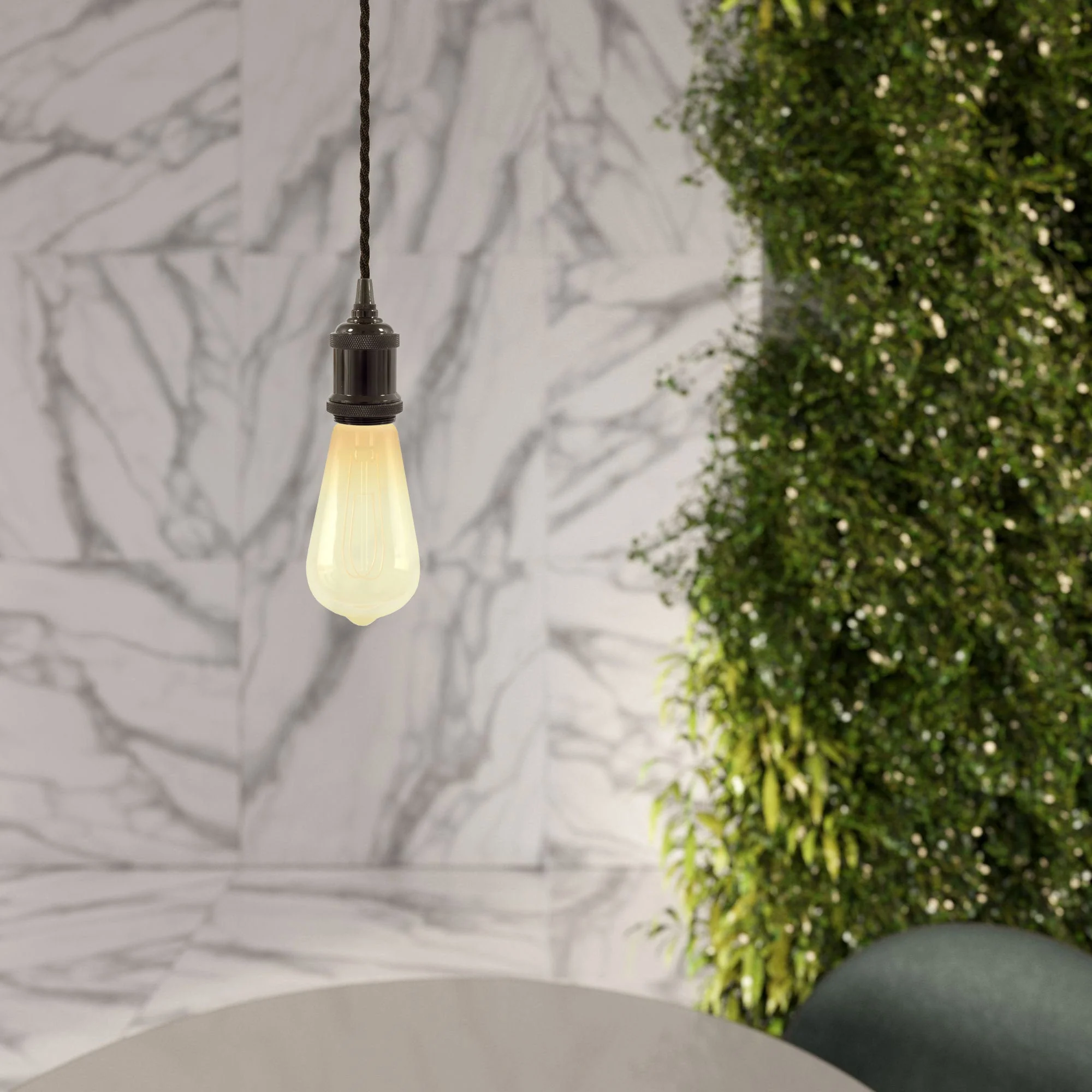 Lampe suspendue complète avec câble textile tressé et douille en aluminium - Noir perle - Image 2