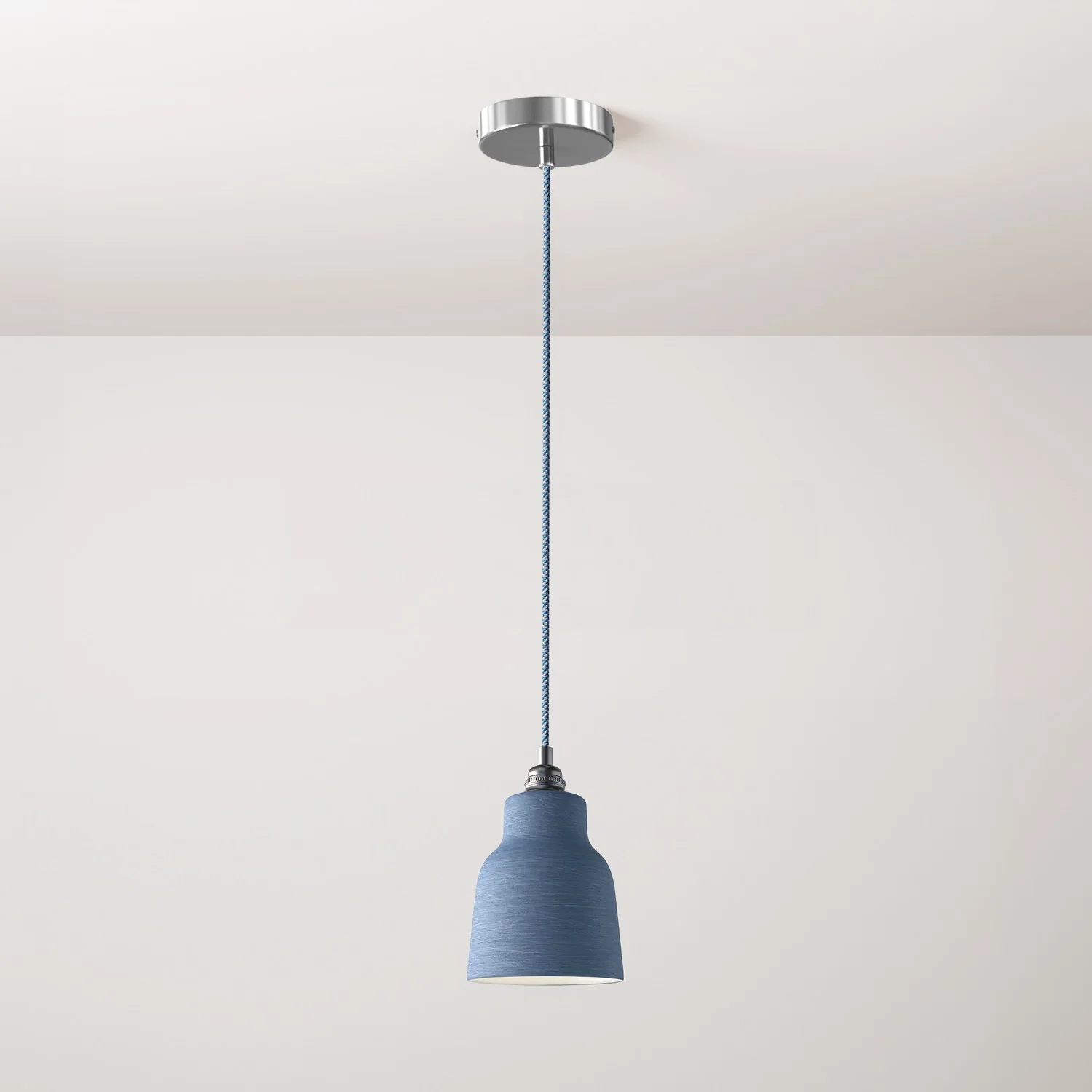 Lampe suspendue complète avec câble textile, abat-jour Vase en céramique et finitions en métal - Avion strié