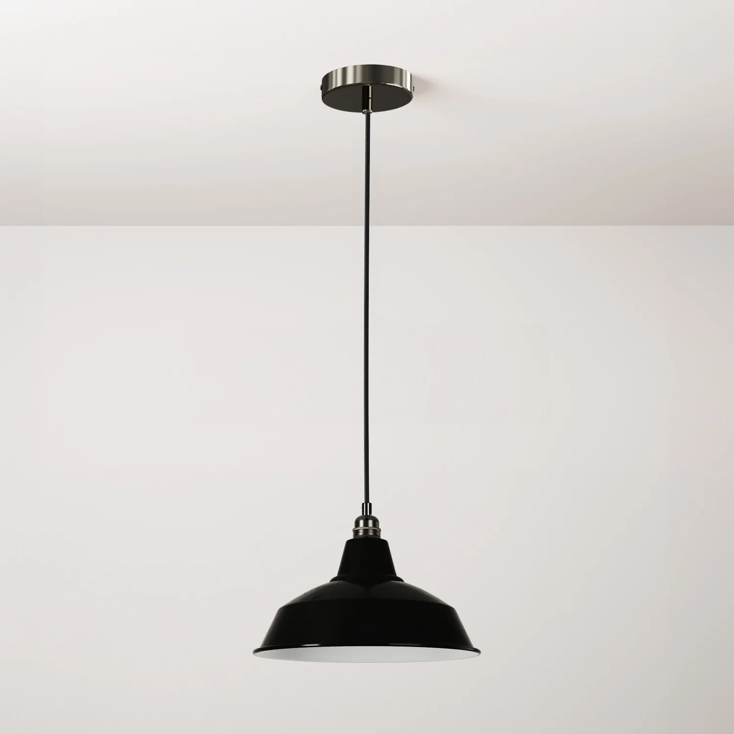 Suspension complète avec câble textile, abat-jour Bistrot et finitions métalliques - Noir