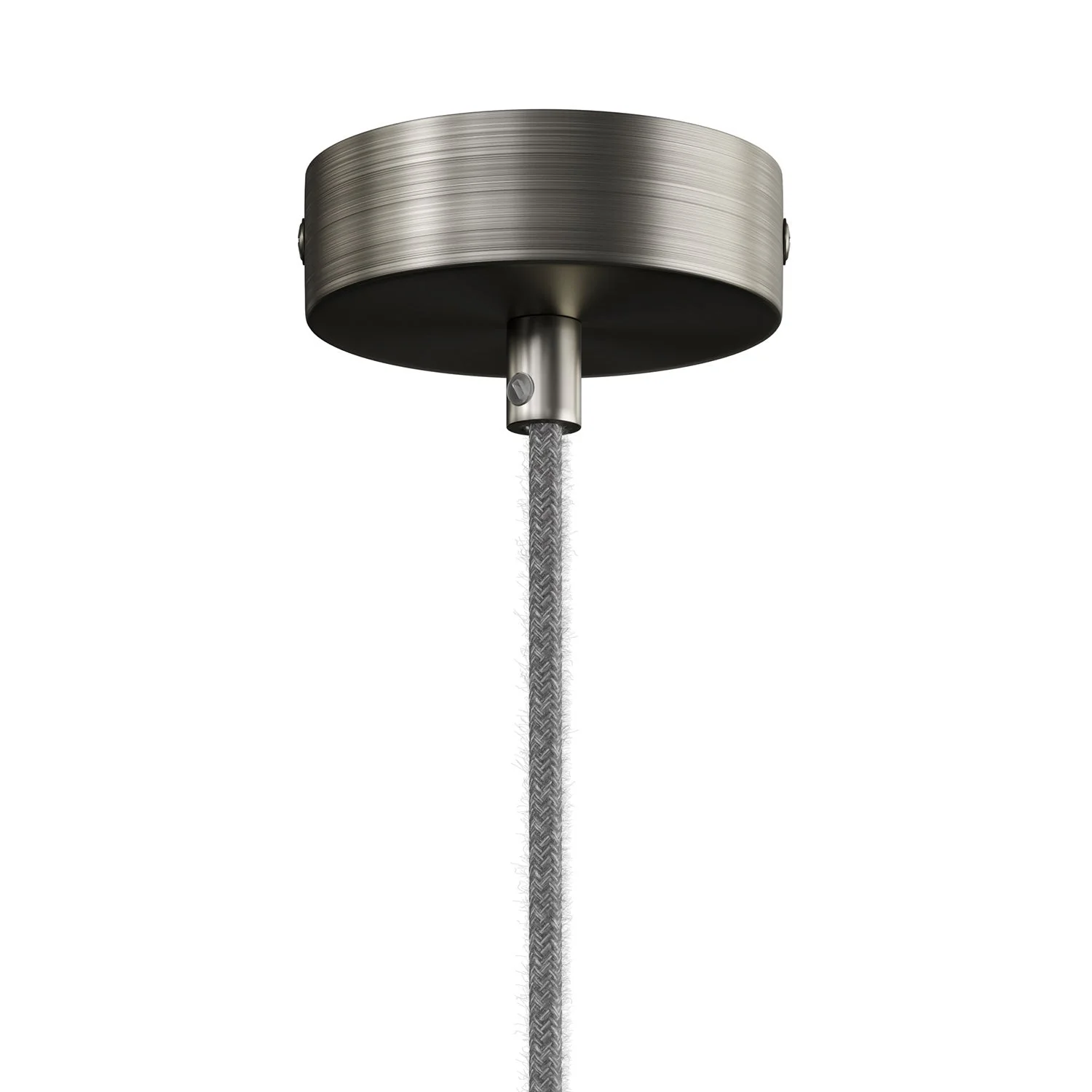 Suspension complète avec câble textile et double abat-jour Tub-E14 en bois et métal - Titane satiné - Image 2
