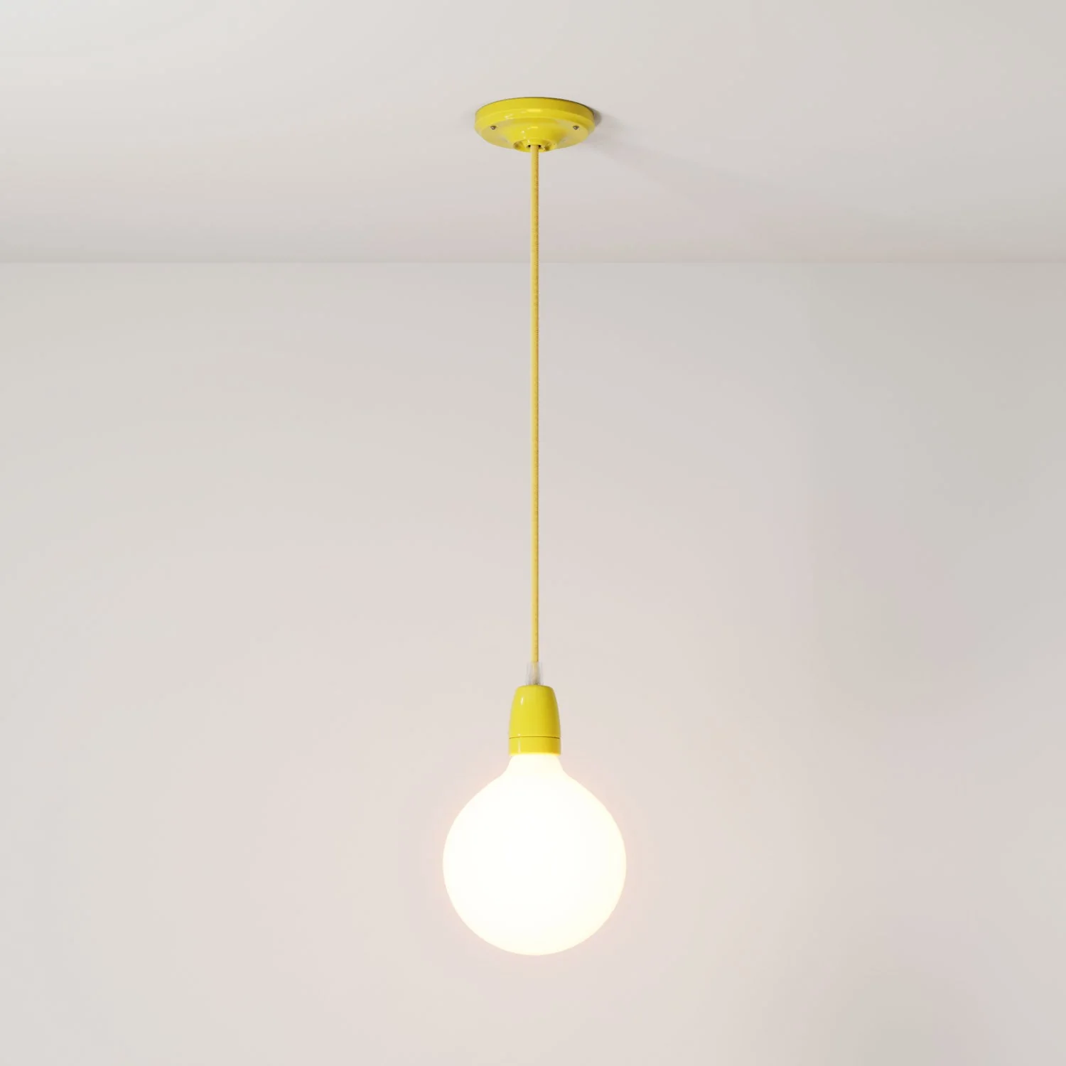 Suspension complète avec câble textile et finitions en porcelaine colorée - Jaune