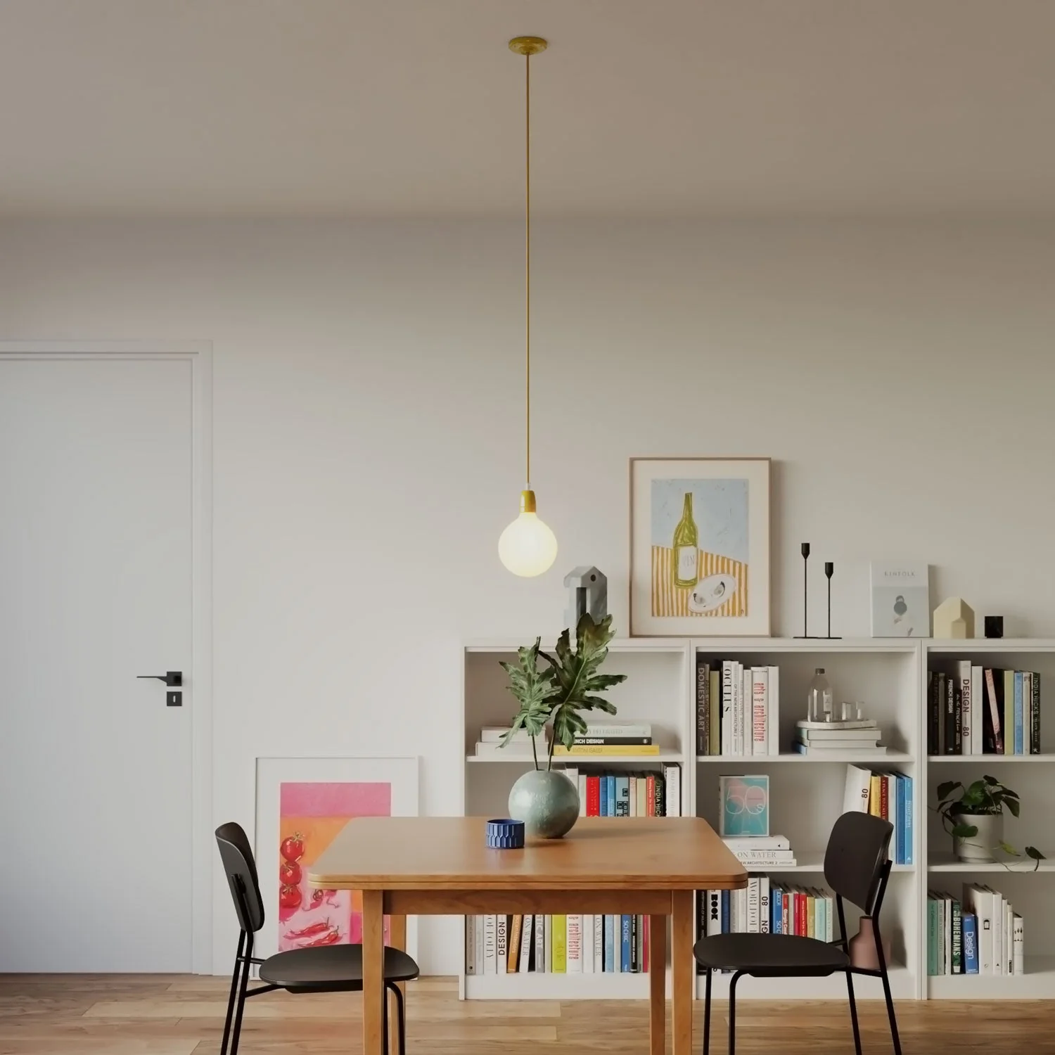 Suspension complète avec câble textile et finitions en porcelaine colorée - Jaune - Image 2