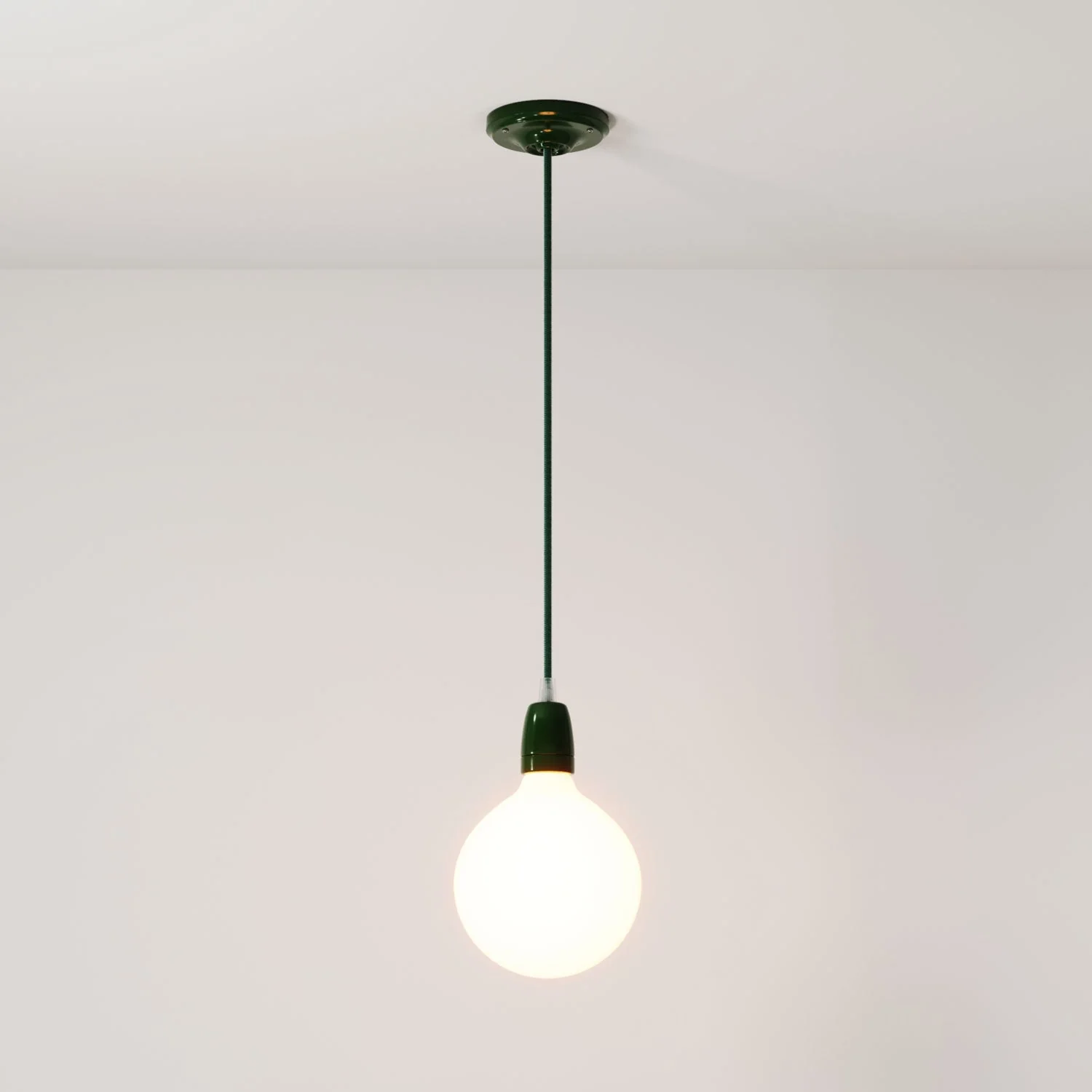 Suspension complète avec câble textile et finitions en porcelaine colorée - Vert