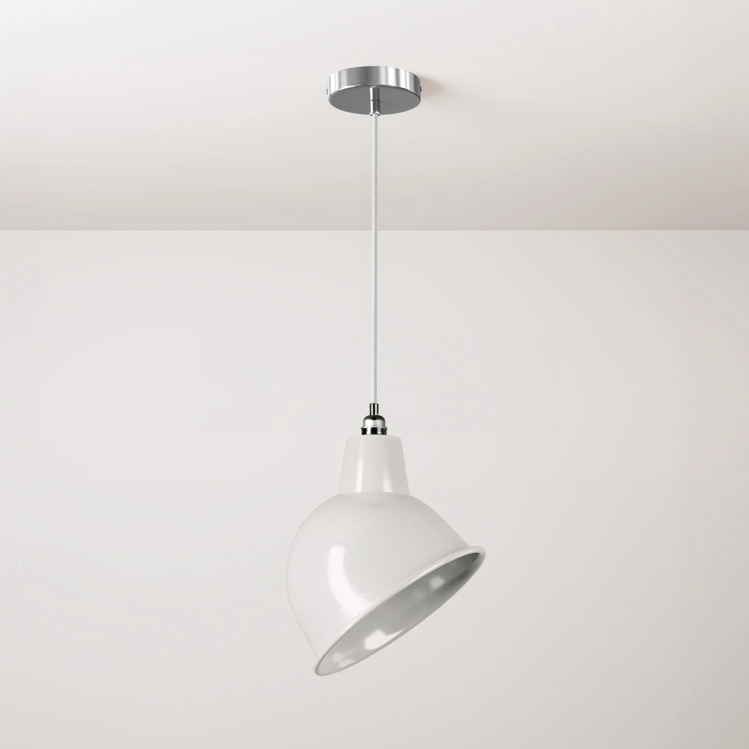 Suspension complète avec câble textile, abat-jour Broadway et finitions en métal - Blanc