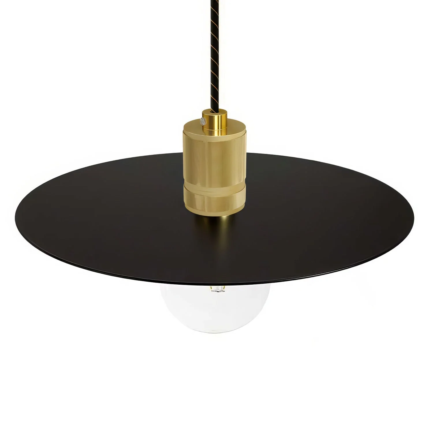 Lampe à suspension complète de câble textile, abat-jour oversize Ellepi et douille striée - Noir