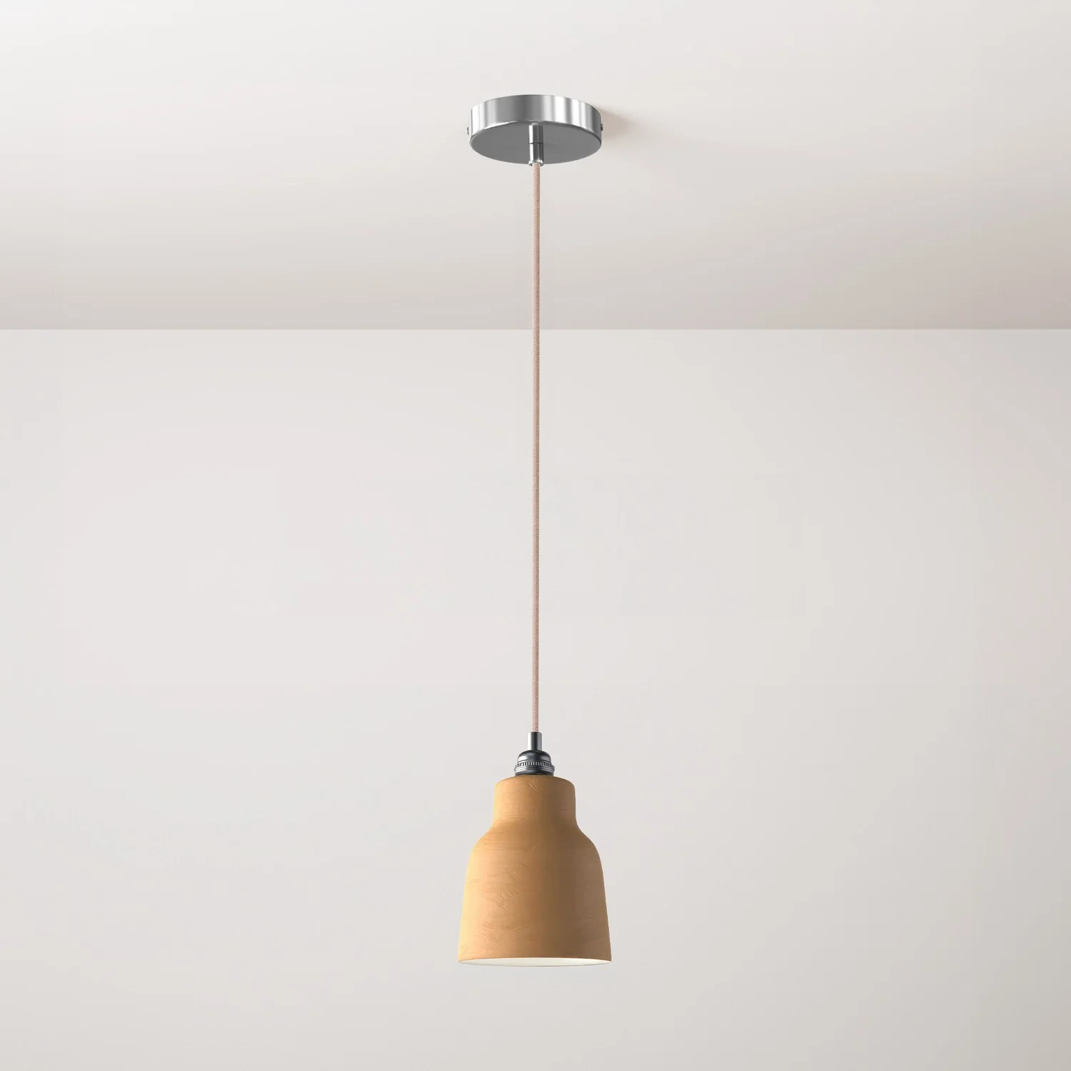 Suspension complète avec câble textile, abat-jour Vaso en céramique et finitions métalliques - Terre cuite striée