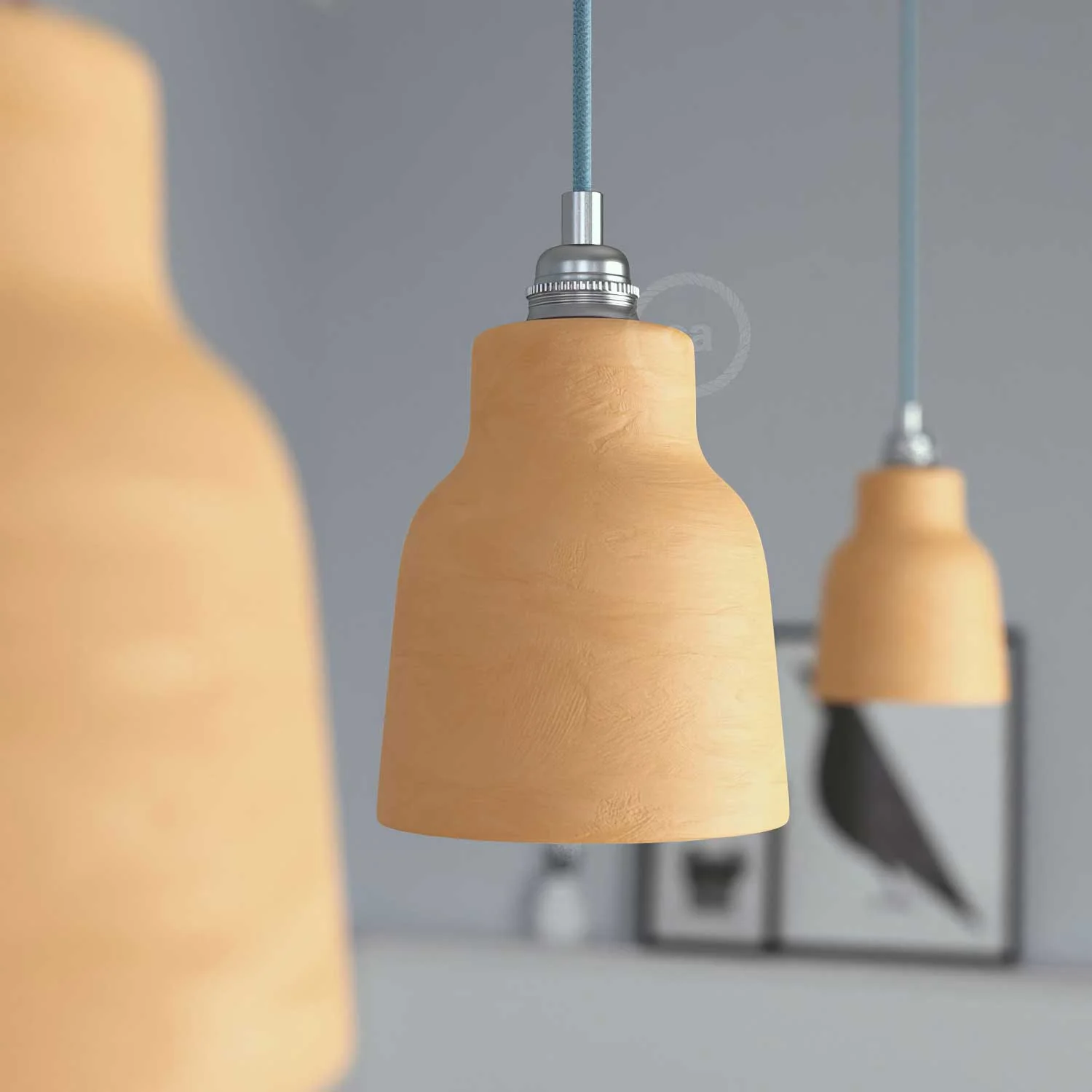 Suspension complète avec câble textile, abat-jour Vaso en céramique et finitions métalliques - Terre cuite striée - Image 3