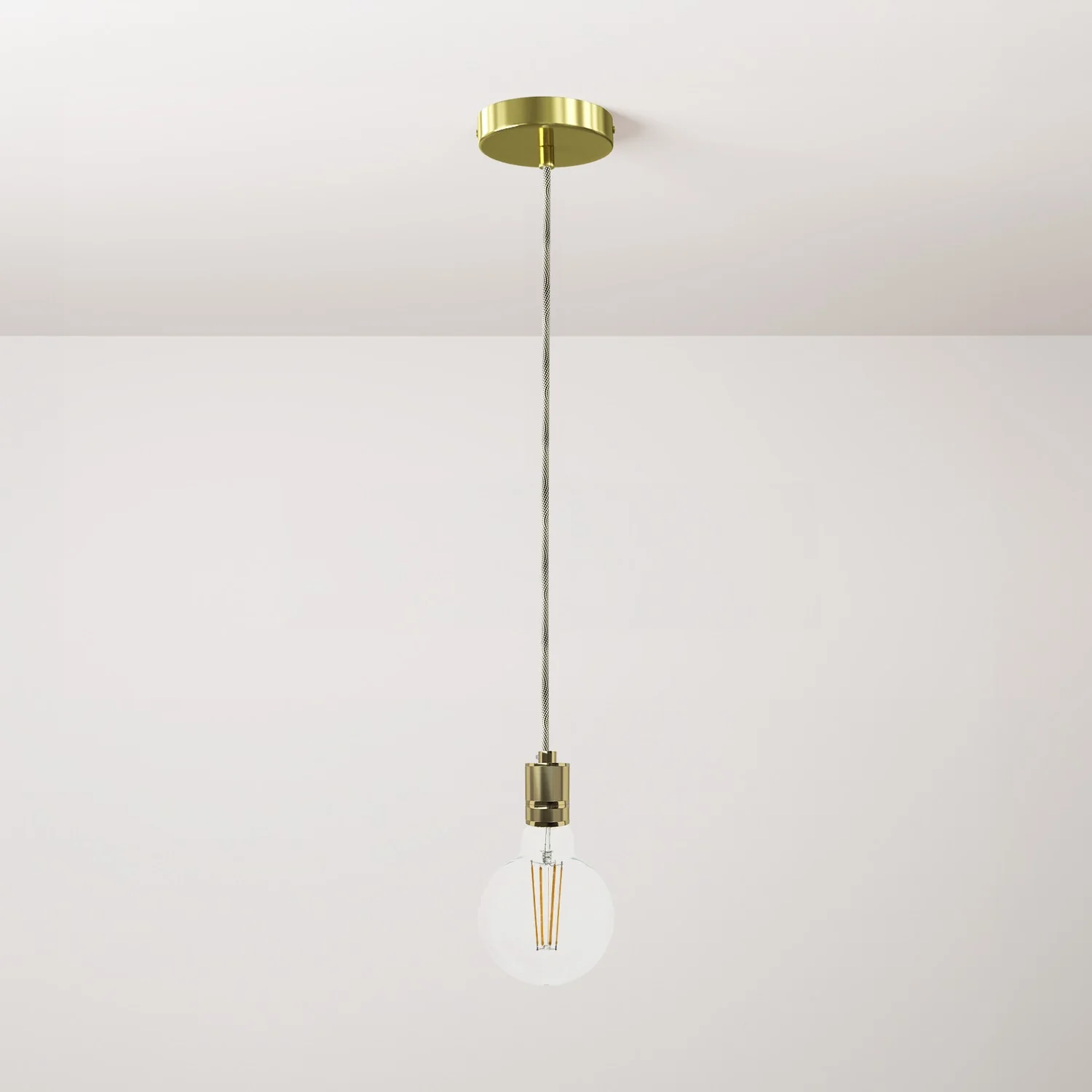 Suspension complète avec câble textile et douille en aluminium moleté - Laiton