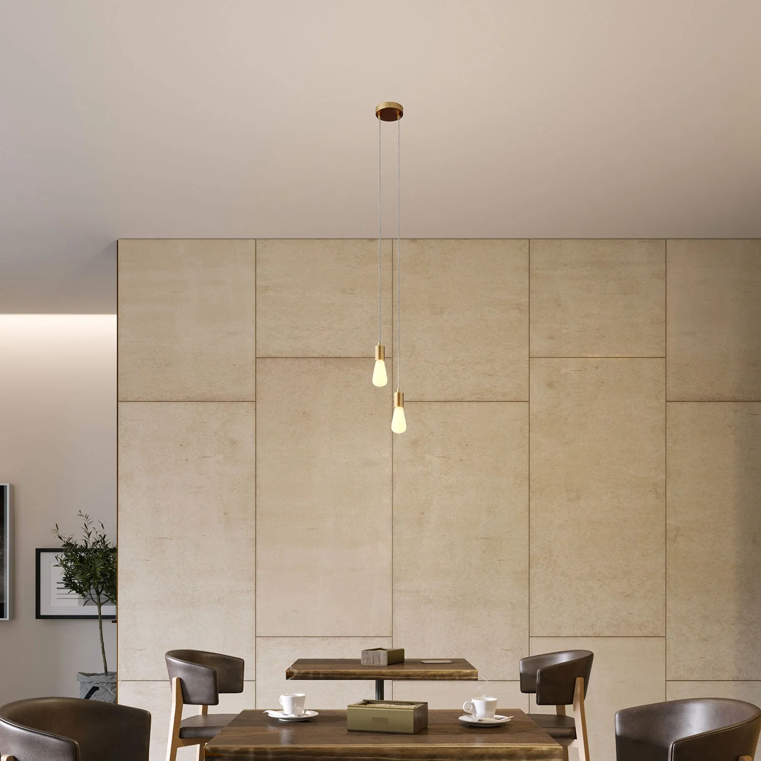 Lampe suspendue multiple à 2 descentes avec finitions en métal - Bronze satiné - Image 2