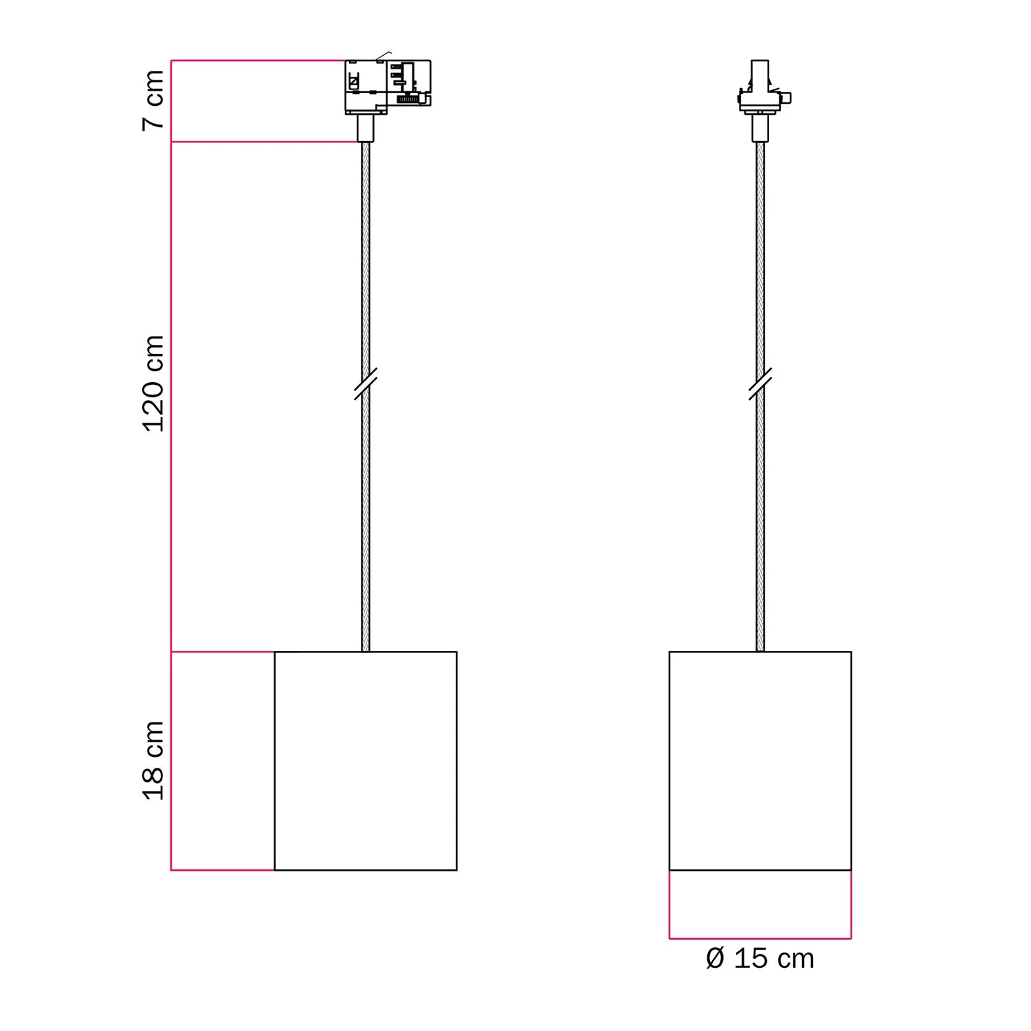 Suspension pour rail avec câble textile et abat-jour Cylindre - Raphia naturel - Image 6