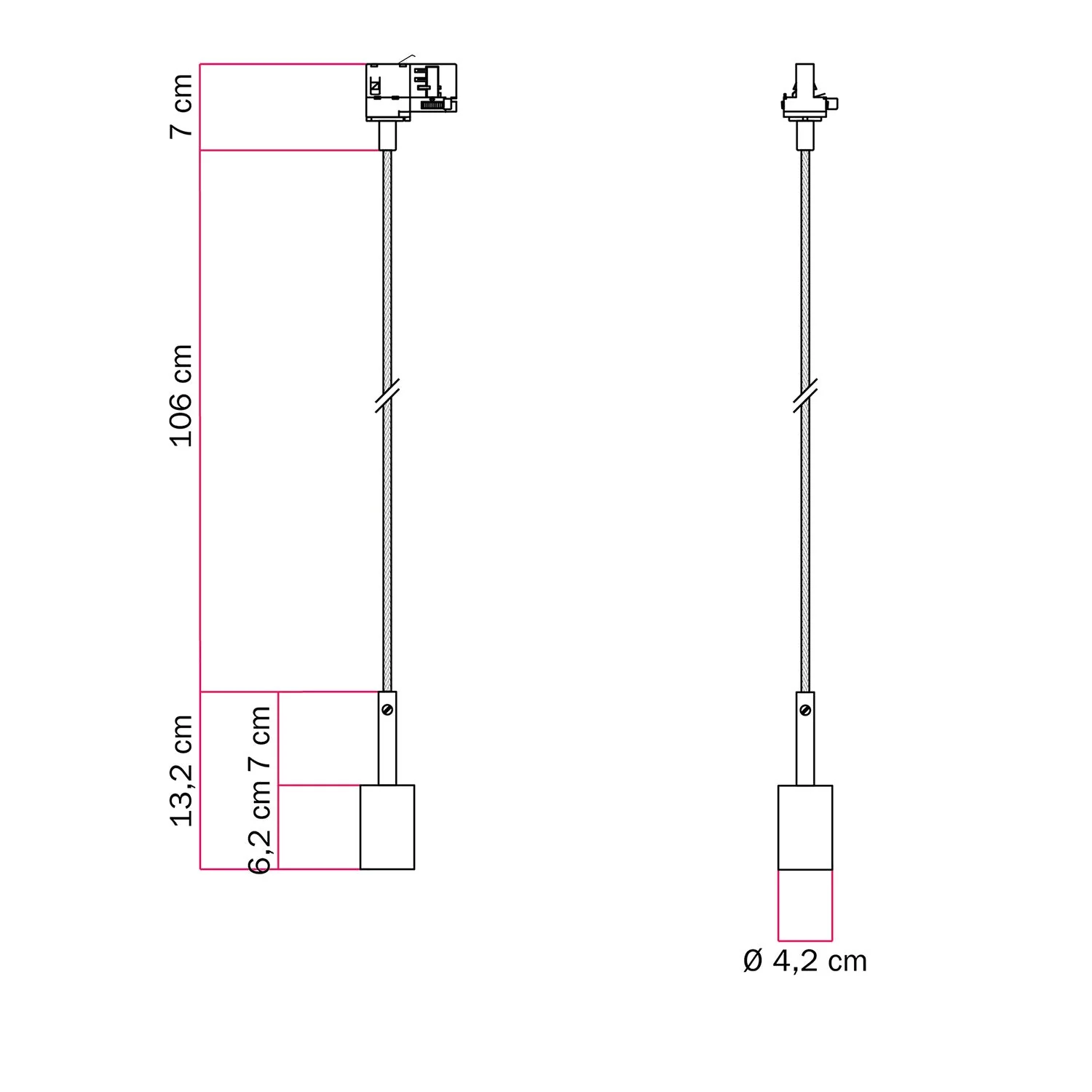 Lampe à suspension pour rail avec serre-câble de 7 cm - Noir - Image 6