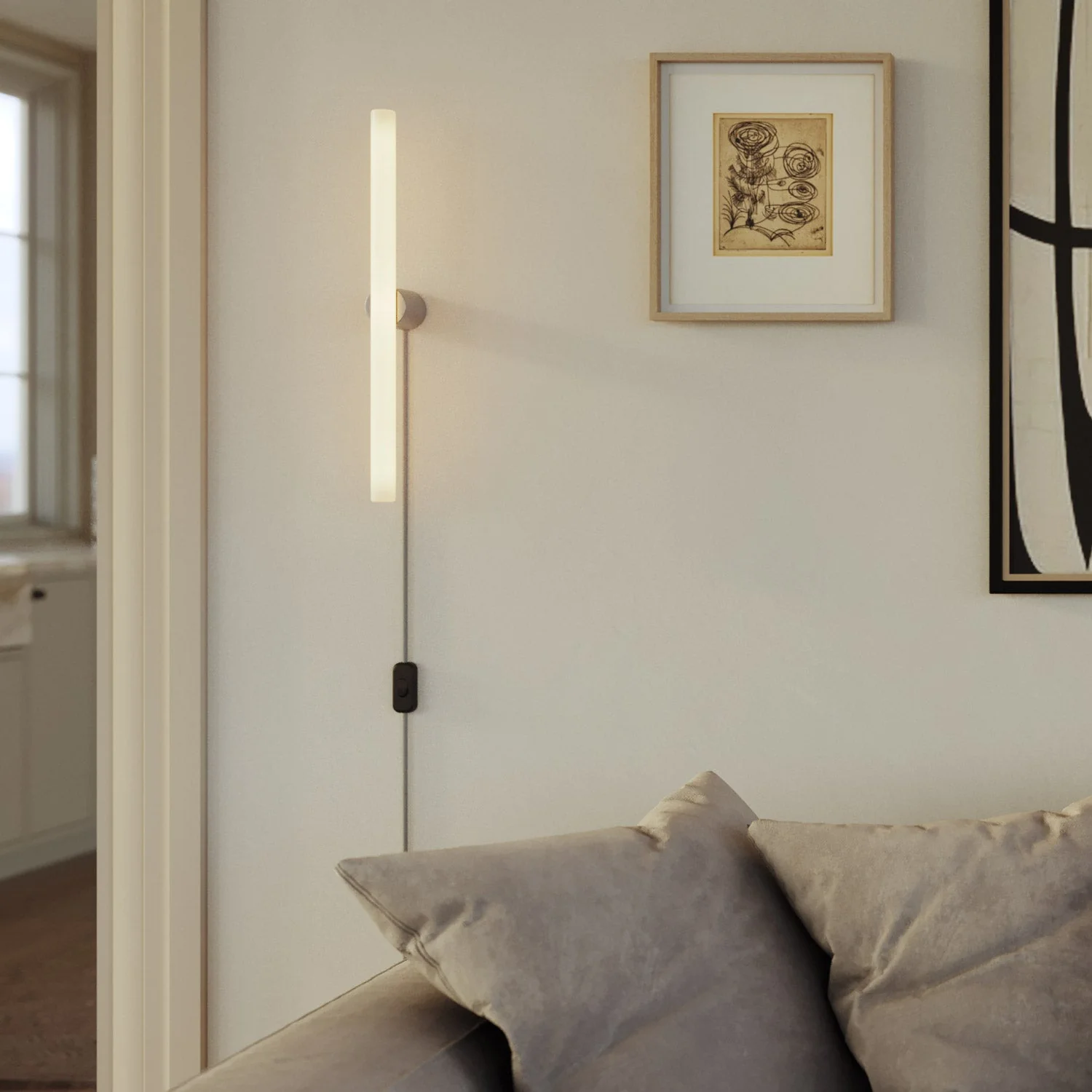 Lampe avec fiche finition métallique et ampoule LED linéaire S14d - Titane satiné - Image 2