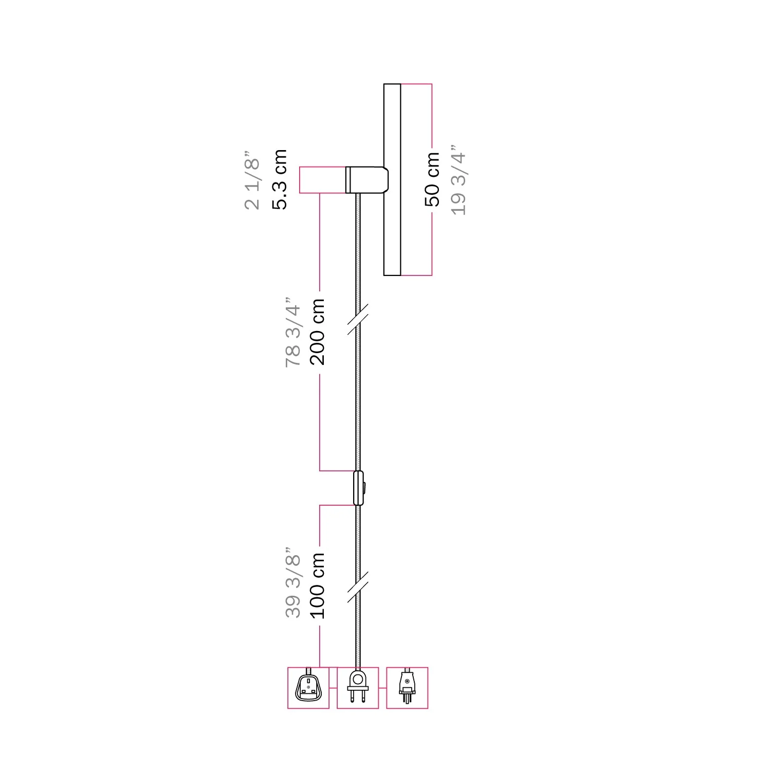 Lampe avec fiche finition métallique et ampoule LED linéaire S14d - Titane satiné - Image 6