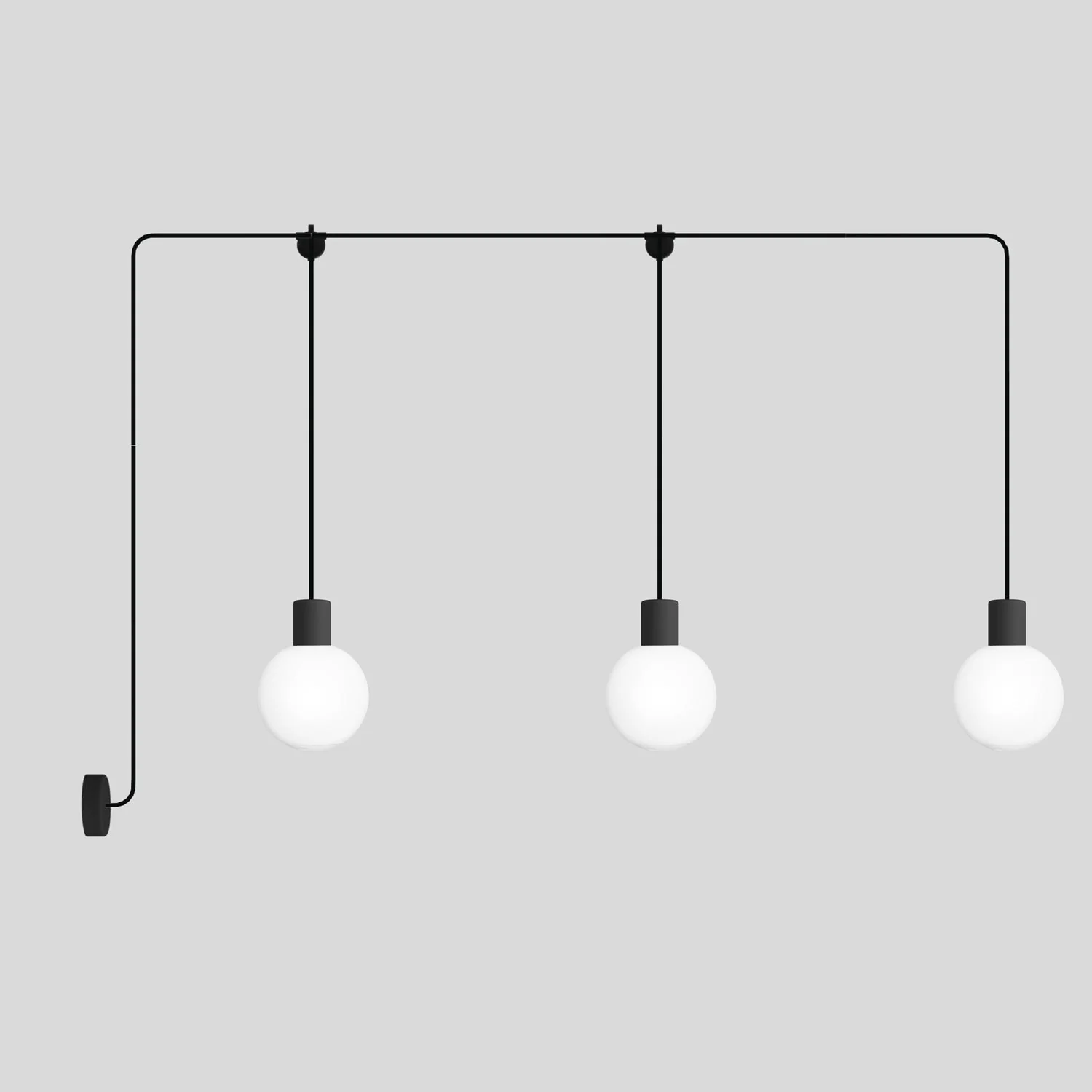 Lampe d’extérieur modulair IP65 à 3 descentes avec abat-jour incassables Unbreak-a-Ball - Noir
